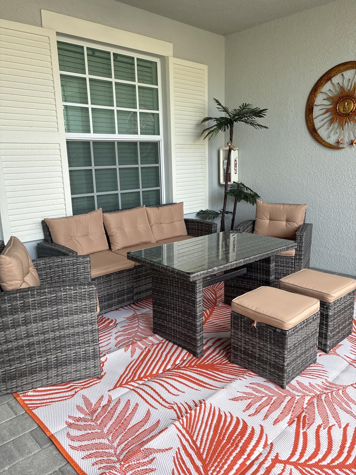 7 Pieces Black Patio Furniture Set - All-Weather Outdoor Sectional Wicker Conversation Sofa, Rattan Patio Seating Sofa Set with Grey Cushions and Glass Table for Porch Poolside customer photo 1