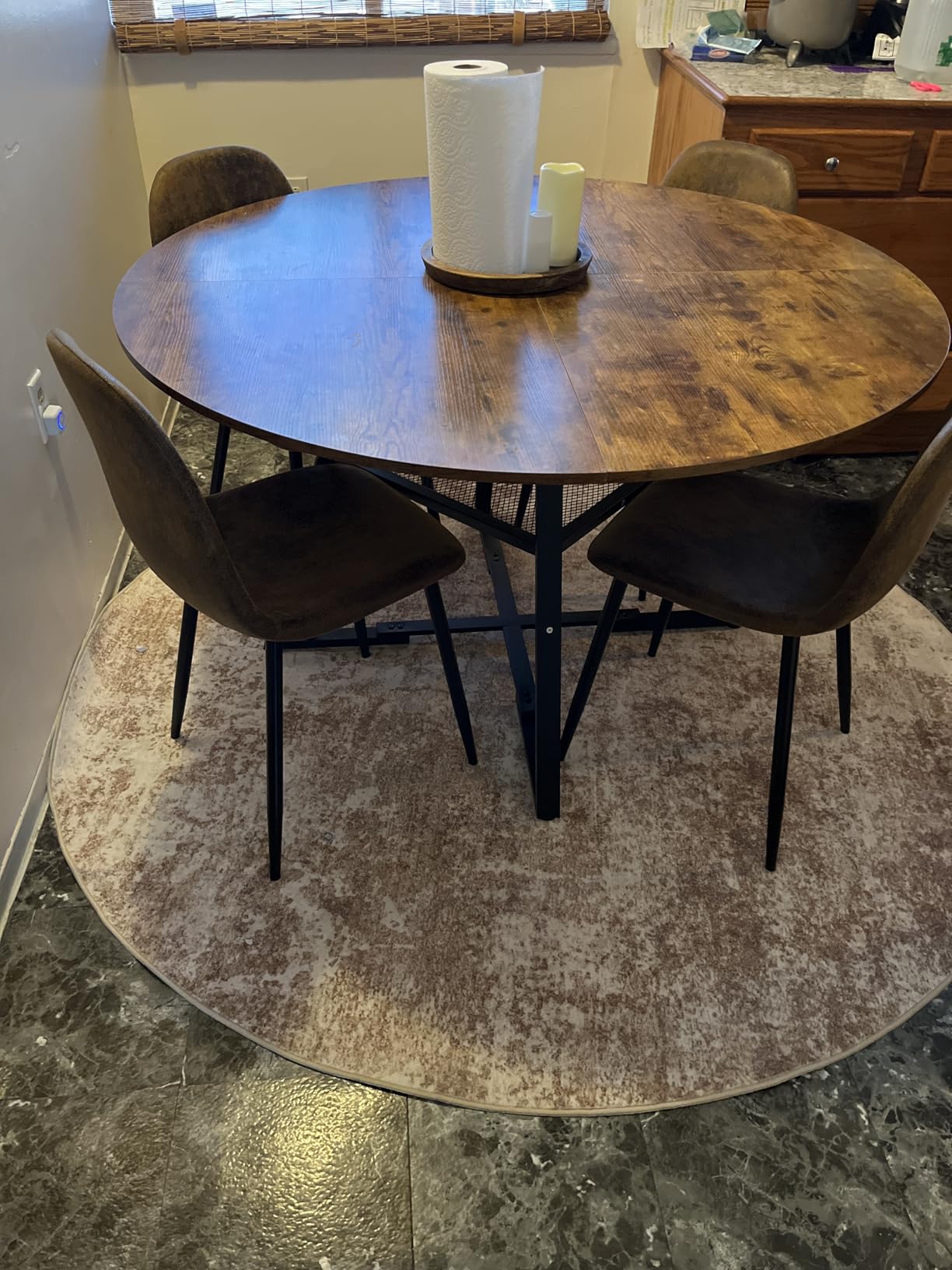 Round Dining Table for 4, Kitchen Dining Room Circle Dinner Pedestal Table, Space Saving Wood Kitchen & Dining Room Furniture (Vintage, 47In) customer photo 1