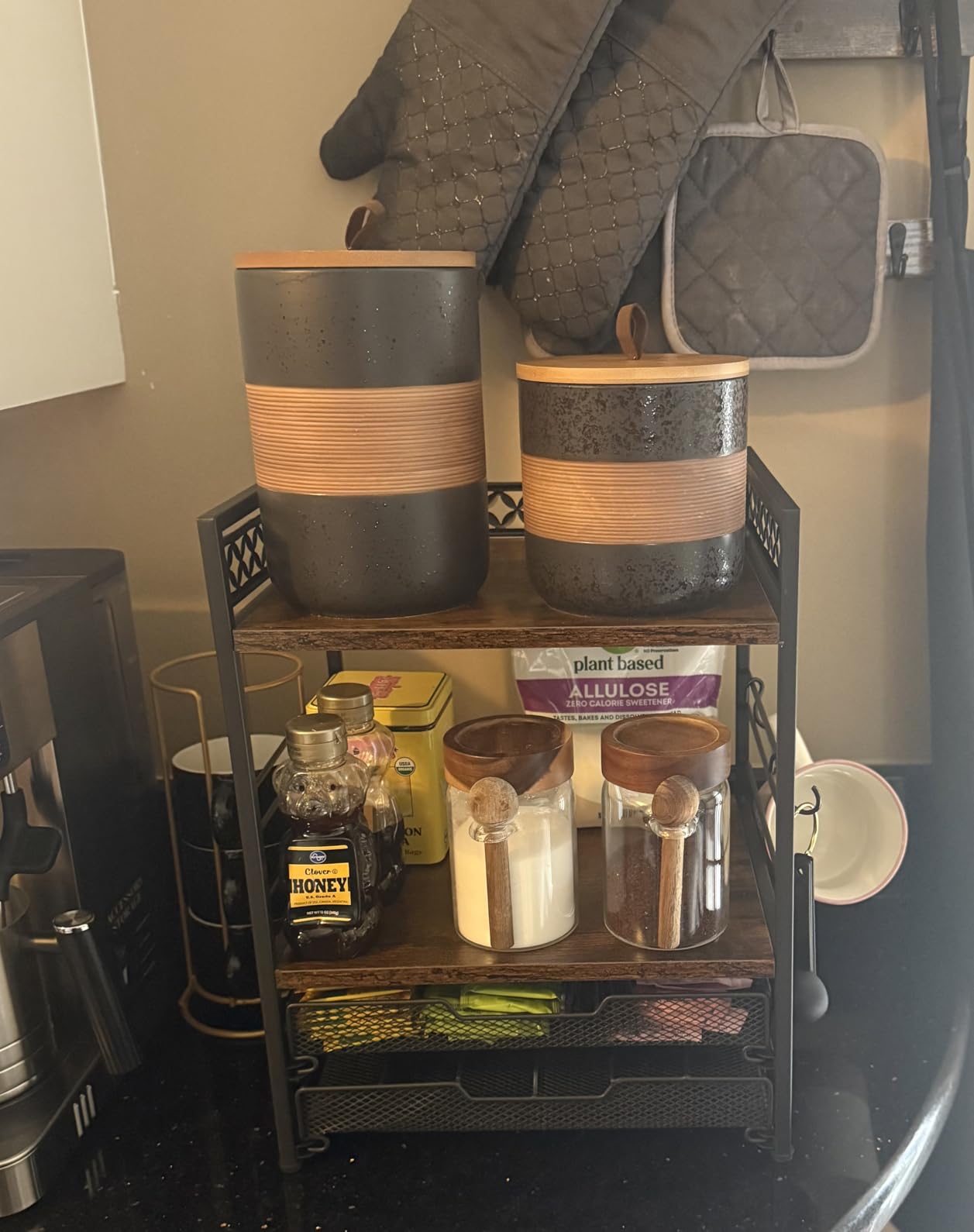 Coffee Bar Organizer Countertop Station Accessories, 4 Tier Mug Cup Holder with 12 Hooks, K Cup Coffee Pod Holder, Multifunctional Countertop Organizer for Kitchen customer photo 1