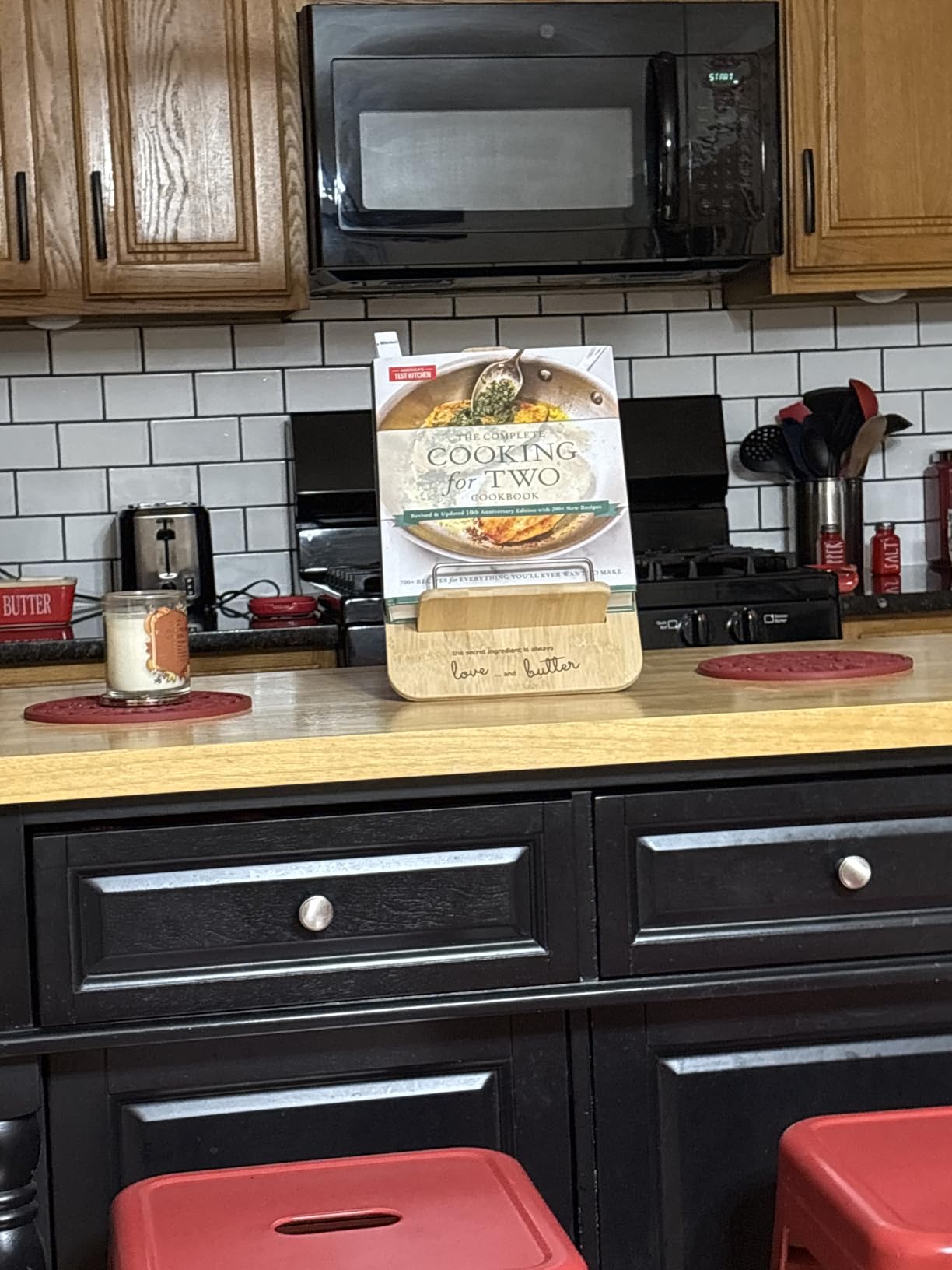 Adjustable Bamboo Cookbook Stand with Conversion Chart - Recipe Book Holder for Kitchen Counter, Large Wooden Stand for Cookbooks, Tablets, & iPads customer photo 2
