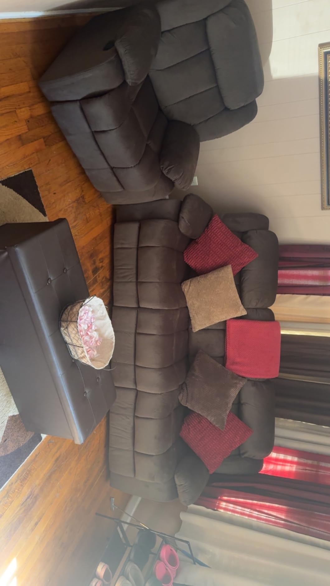 EBELLO Manual Reclining Sofa Set, Classic 5-Seater Furniture Set with Overstuffed Arms and Backrest, Include 1 Loveseat Couch and 1 3-Seat Sofa, Brown customer photo 2