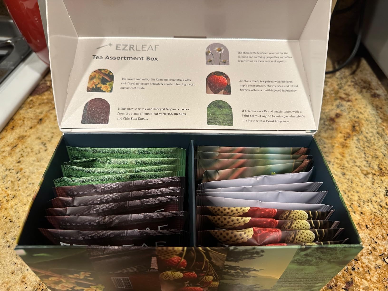 Decaf Herbal Tea Sampler - EZR Leaf 22ct Caffeine-Free Pyramid Bags, Assorted Fruit & Floral Blends with Lemon Verbena, Chamomile Mint, Dreamland, Roselle customer photo 2