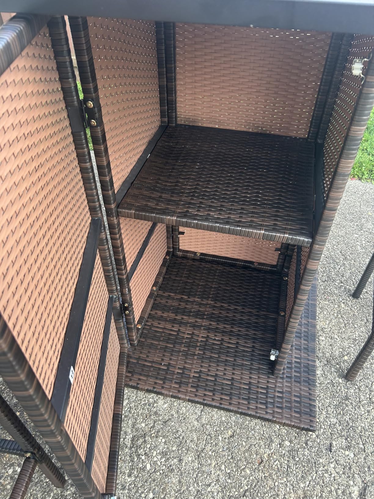 Tangkula 5 Piece Outdoor Rattan Bar Set, Patio Bar Furniture with 4 Cushions Stools and Smooth Top Table with Hidden Storage Shelf, Outdoor Conversation Set for Poolside, Backyard, Lawn customer photo 2