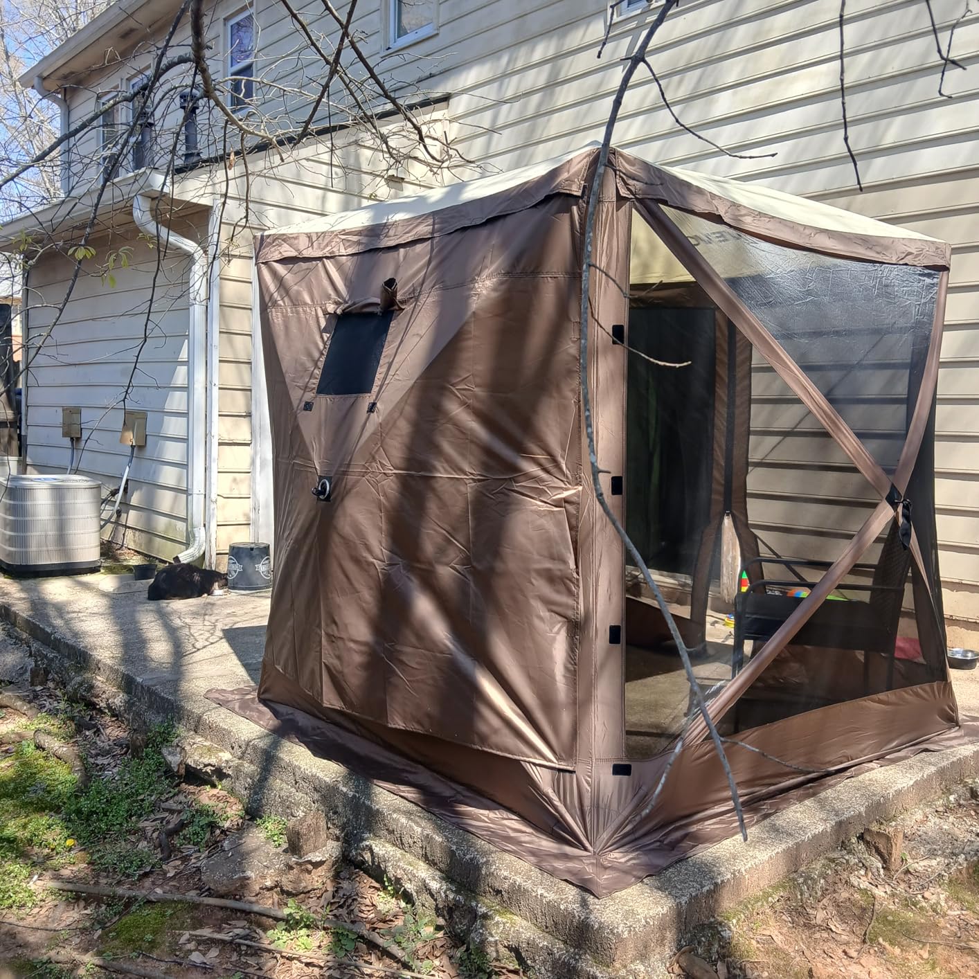VEVOR Pop Up Gazebo Screen Tent 6 Sided Canopy Sun Shelter with 6 Removable Privacy Wind Cloths & Mesh Windows, 11.5x11.5FT Quick Set Screen Tent with Mosquito Netting, Brown customer photo 2