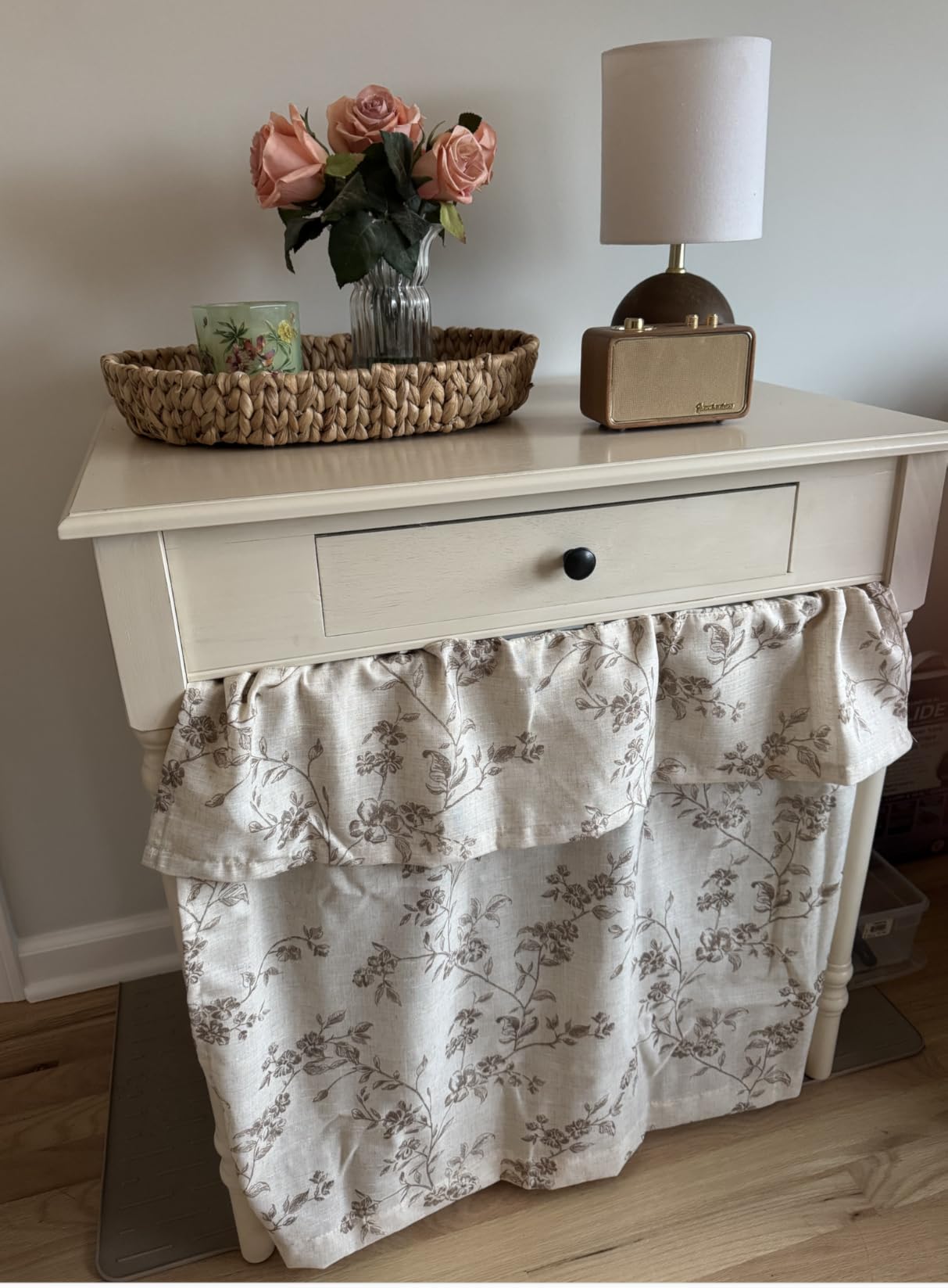 jinchan Floral Kitchen Curtains 36 Inch Linen Tier Curtains Farmhouse Cafe Half Window Drapes Over Sink Light Filtering for Living Room Laundry RV Rod Pocket 2 Panels Taupe on Beige customer photo 1