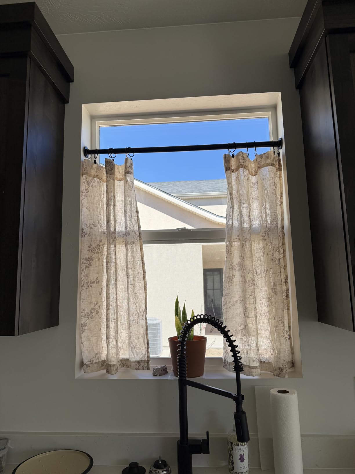 jinchan Floral Kitchen Curtains 36 Inch Linen Tier Curtains Farmhouse Cafe Half Window Drapes Over Sink Light Filtering for Living Room Laundry RV Rod Pocket 2 Panels Taupe on Beige customer photo 2