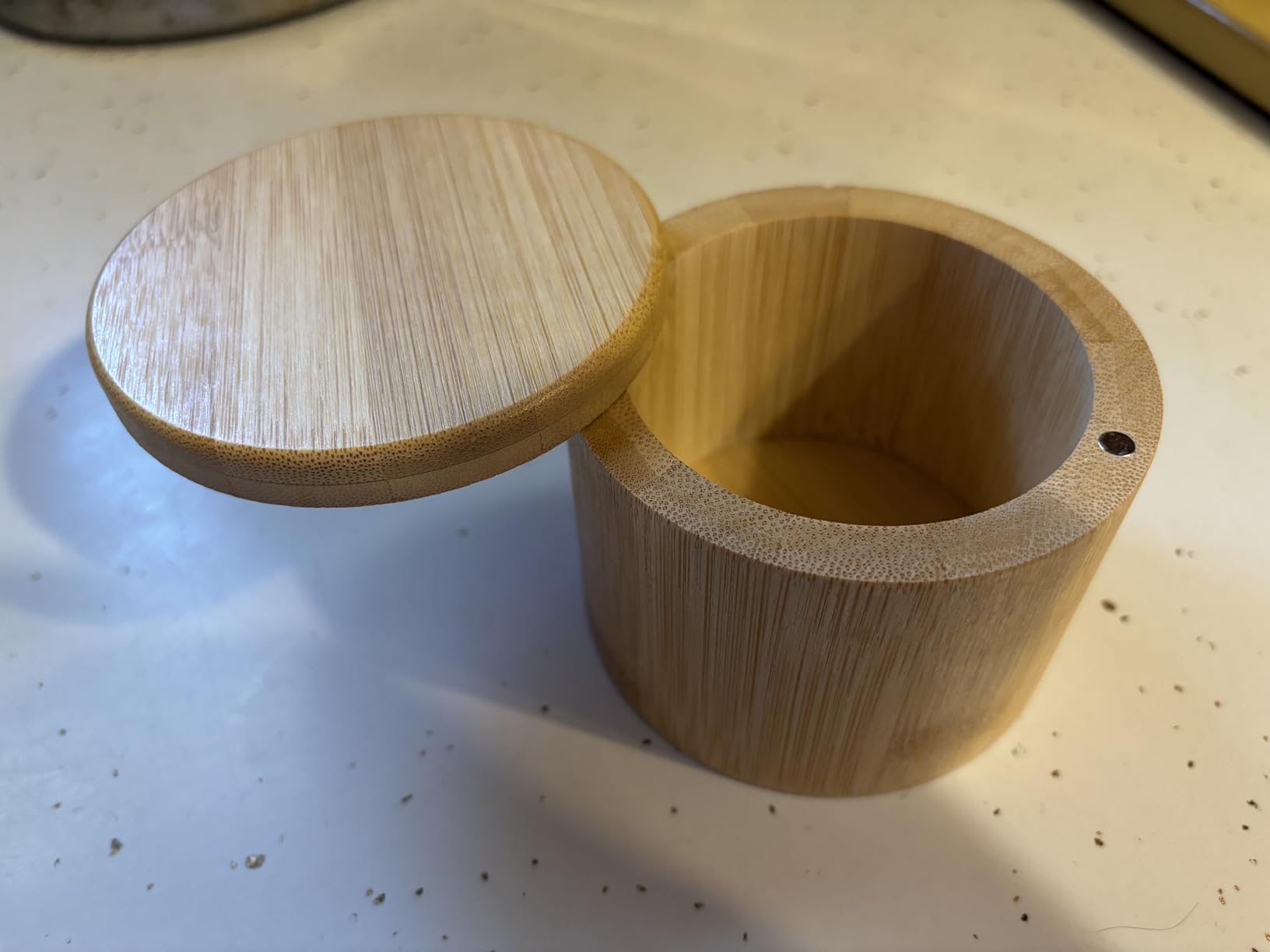 Salt Cellar, Bamboo Salt Container with Lid, Solid Salt Box Holder with 360° Swivel Lid for Countertop to Store Pepper Spice, Elegant Flaky Salt Containers Bowl on Your Kitchen, 6OZ customer photo 1