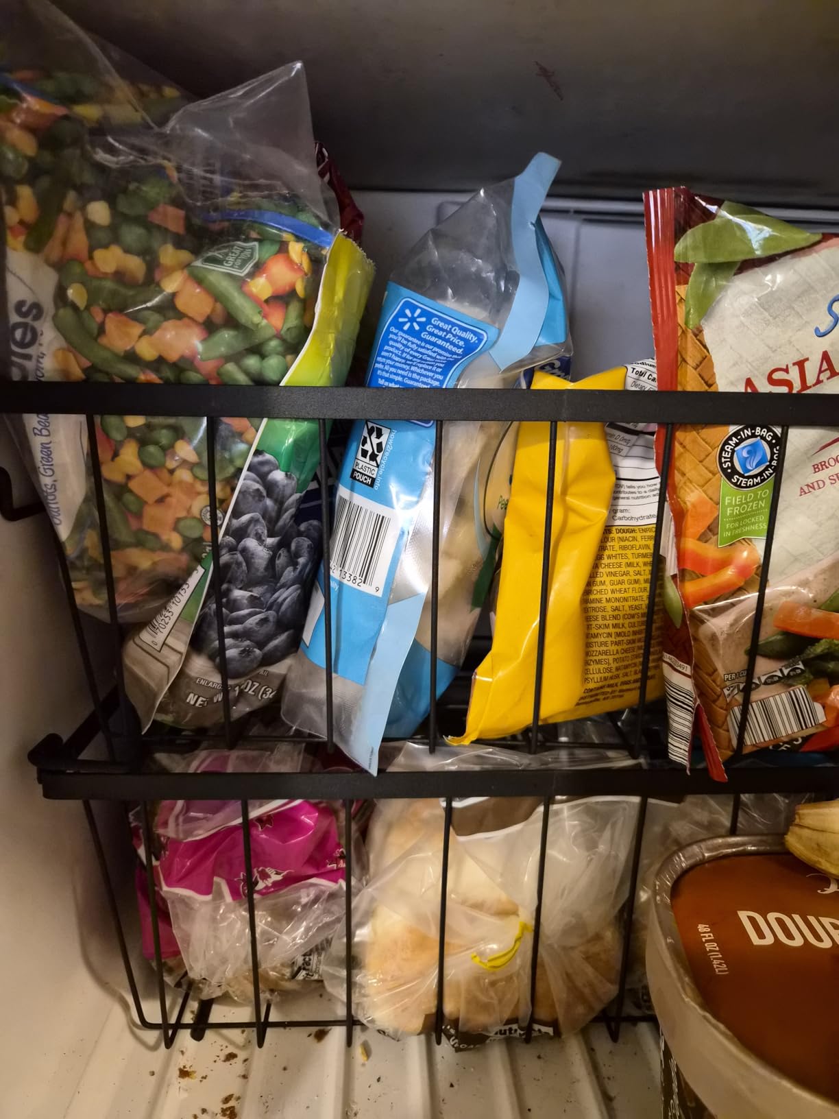 Freezer Organizer Bins, 4 Pack Stackable Chest Freezer Organizer for 5-7 Cu.FT Deep Freezer Sort Frozen Meats and Food, Freezer Storage Baskets with Handles Easy Reach from Bottom, Black customer photo 1