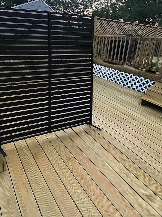 Metal Privacy Screen 72 H x 47.2 W Decorative Outdoor Privacy Screen Privacy Panel with Stand for Balcony Deck Patio Lawn Garden, Privacy Fence (Black-Louvered) customer photo 1