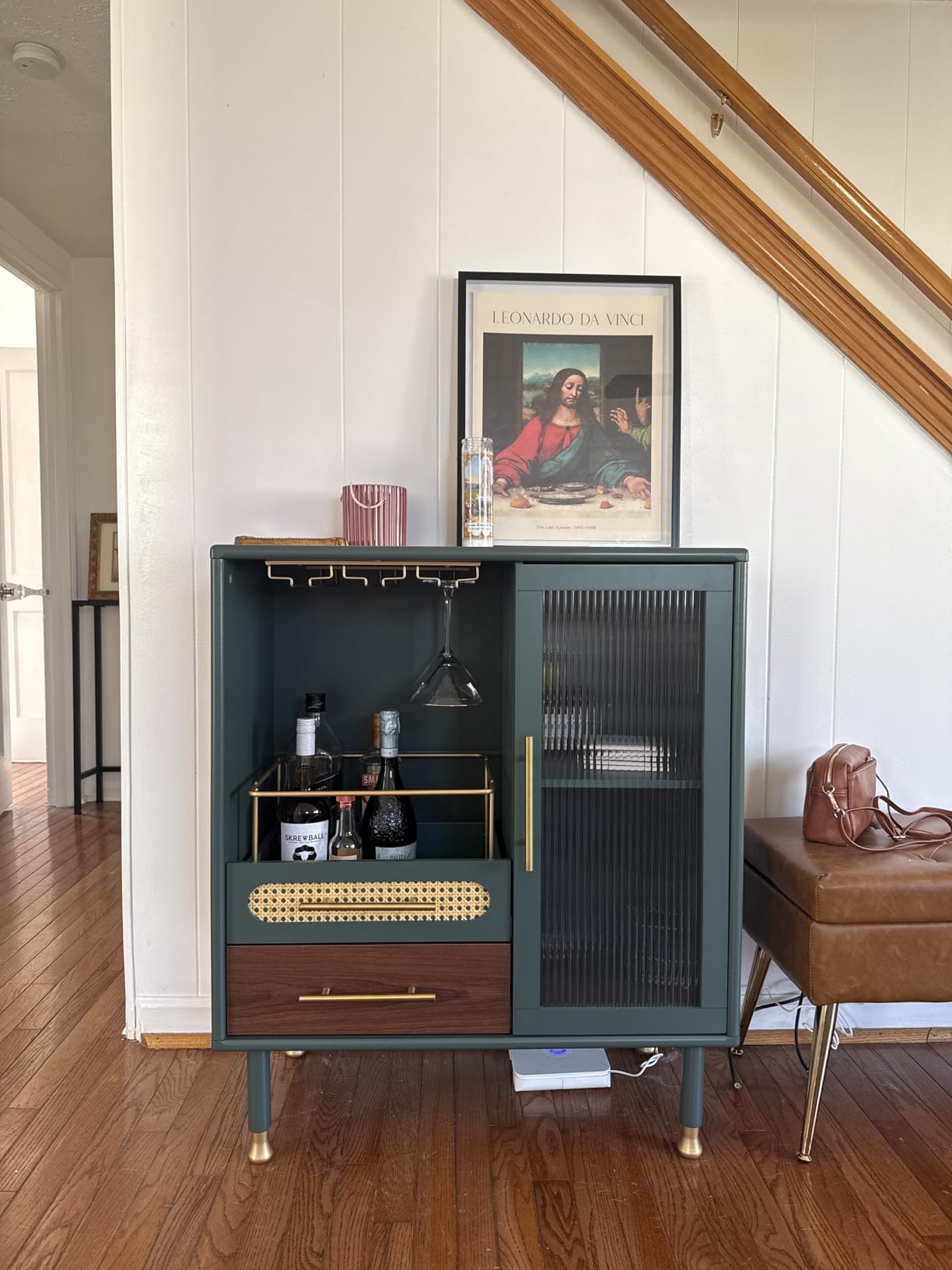 ARTPOWER Modern Coffee Bar Cabinet with Wine Glass Rack and Drawers, Green Liquor Cabinet with Pull-Out Wine Storage for Kitchen, Dining Room, Living Room customer photo 1
