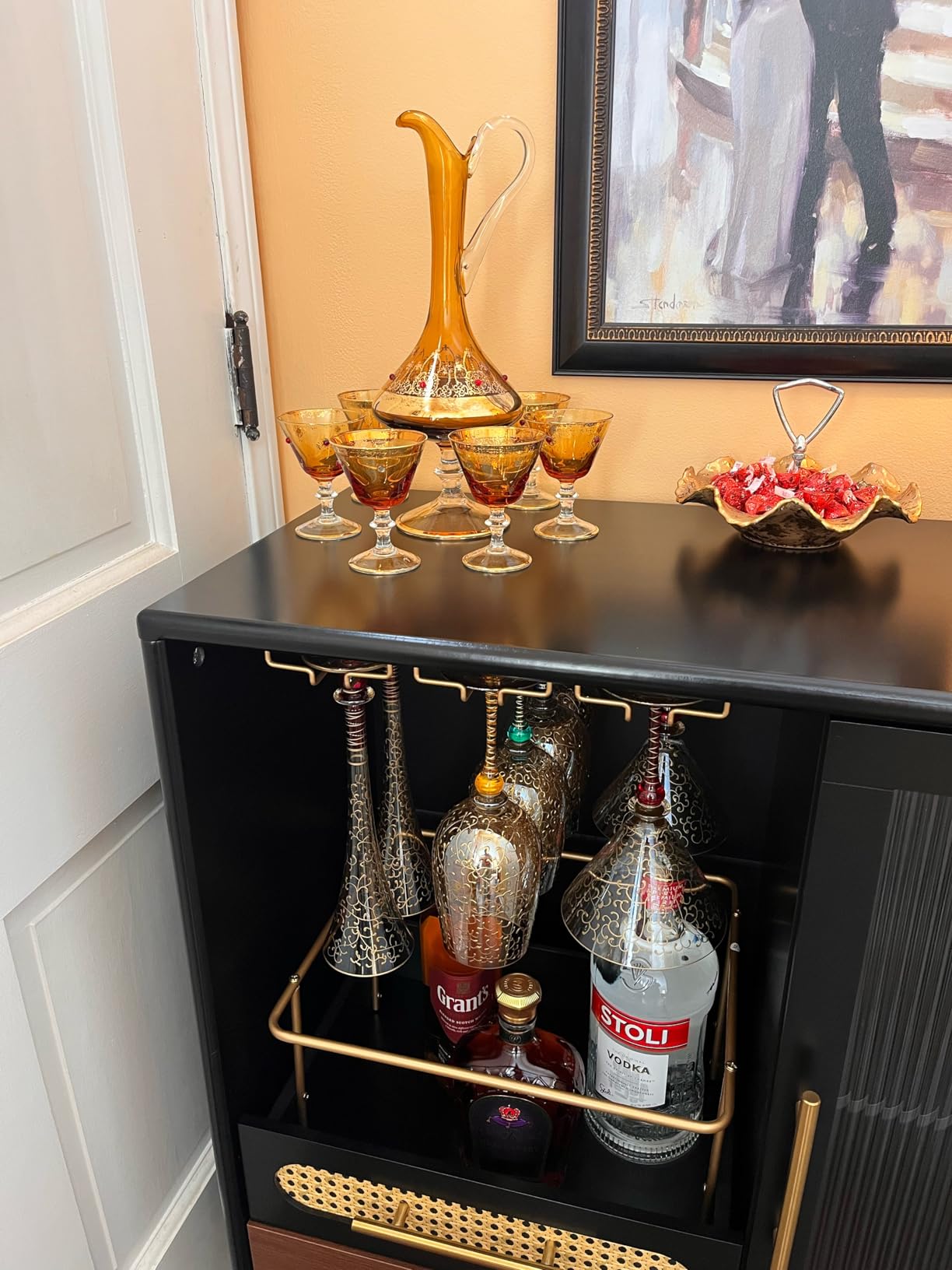 ARTPOWER Modern Coffee Bar Cabinet with Wine Glass Rack and Drawers, Green Liquor Cabinet with Pull-Out Wine Storage for Kitchen, Dining Room, Living Room customer photo 2