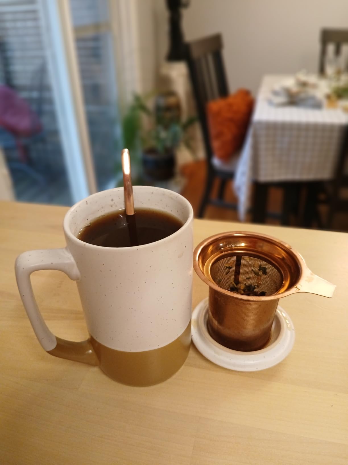 Ceramics Large Tea Cup with Loose Leaf Infuser, Spoon and Lid, 16 oz Tall Coffee Mug, Microwave and Dishwasher Safe, Rustic Matte Ceramic Glaze, Tea Strainer, Amber customer photo 2