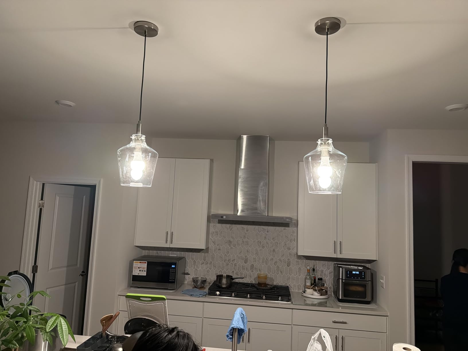 Modern Glass Pendant Lighting for Kitchen Island 2 Pack, Farmhouse Black and Gold Pendant Light Fixtures, Adjustable Hanging Ceiling Light, Angled Clear Glass Shades 8 Inch customer photo 1