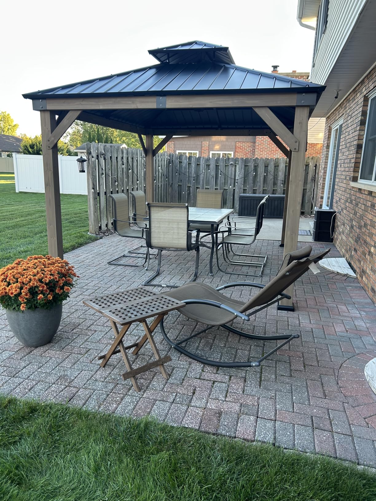 Aoxun 10' x 12' Outdoor Wood Gazebo, Hardtop Gazebo Permanent Wooden Pavilion with Galvanized Steel Double Roof, for Patio, Garden, Deck, Cedar Wood, Grey customer photo 1