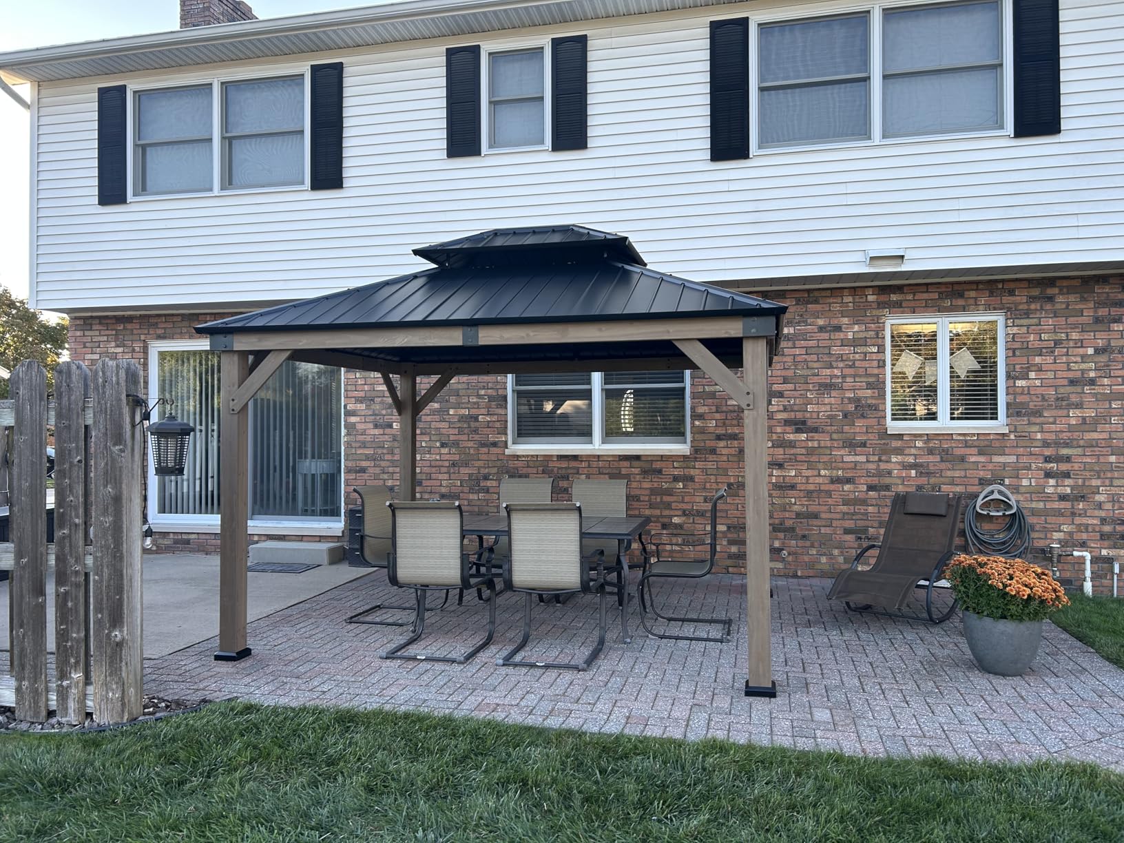 Aoxun 10' x 12' Outdoor Wood Gazebo, Hardtop Gazebo Permanent Wooden Pavilion with Galvanized Steel Double Roof, for Patio, Garden, Deck, Cedar Wood, Grey customer photo 2