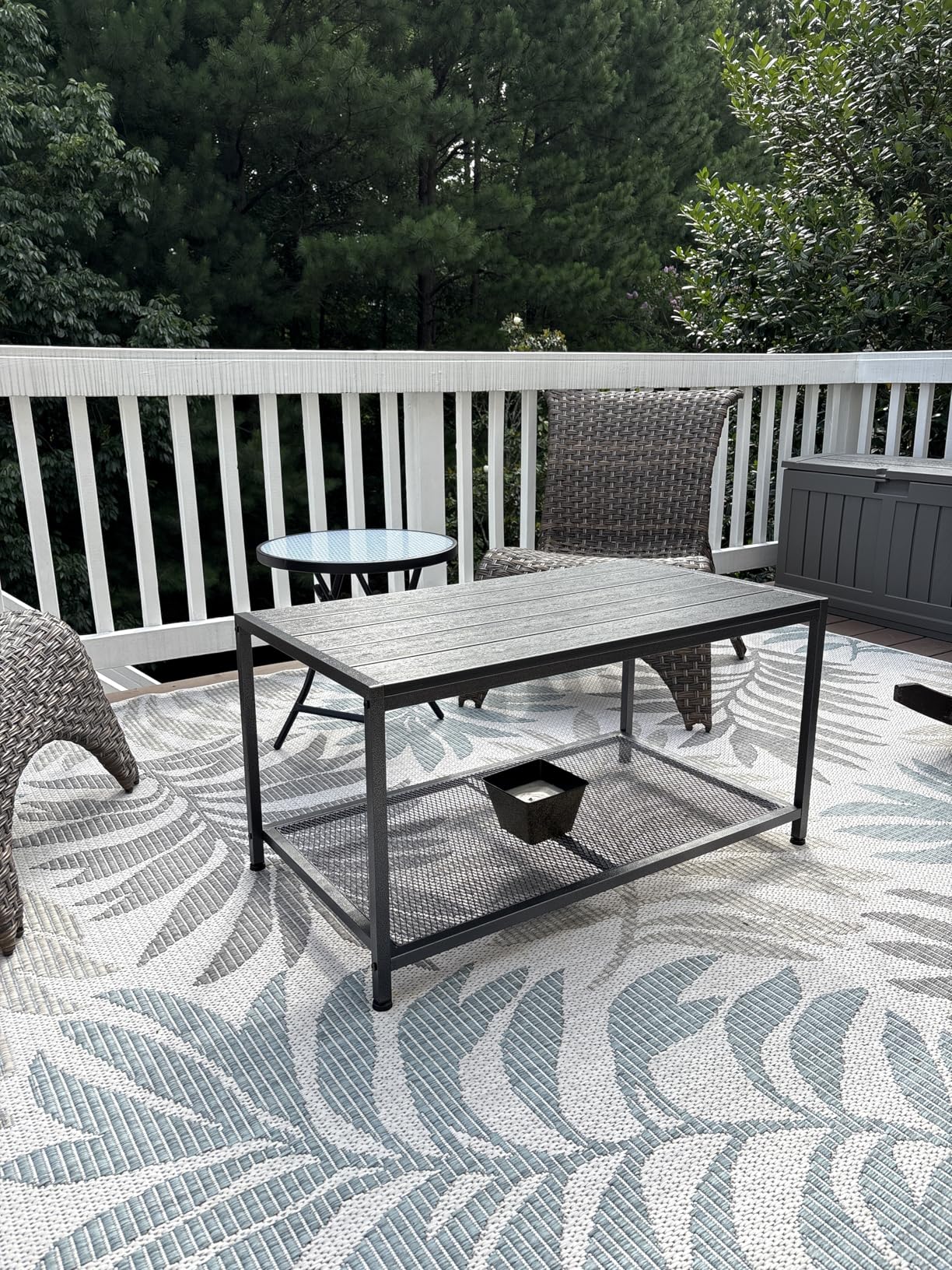 ODK Outdoor Coffee Table with Double-Layer Storage, Rectangle Weather-Resistant Patio Coffee Table for Garden, Balcony, Hot Tub, Poolside, Heavy-Duty Metal Frame, Black customer photo 2
