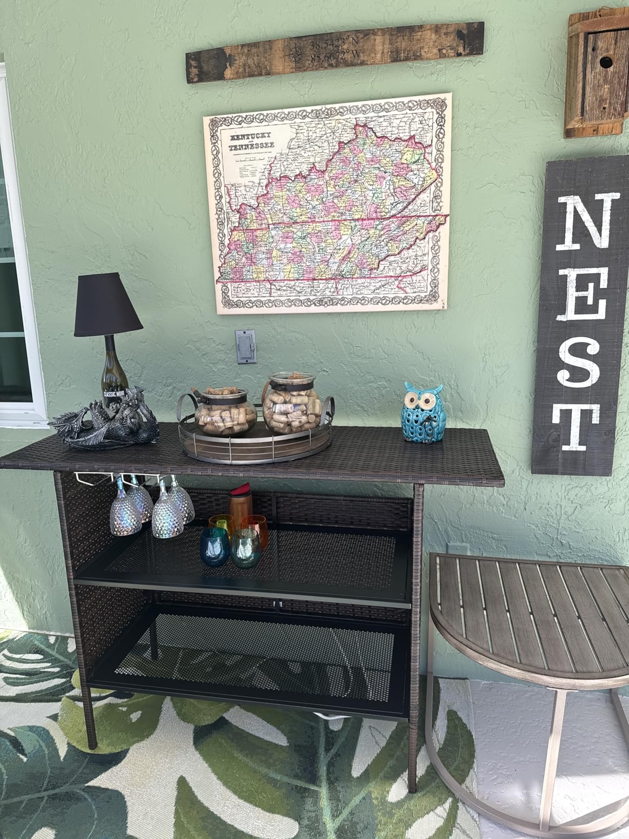 VINGLI Wicker Outdoor Bar Cart with Storage & Rolling Wheels, Patio Bar Table w/Shelf, Outdoor Storage Cabinet Buffet Cabinet Grill Cart for BBQ Pool Patio Kitchen, Brown customer photo 1