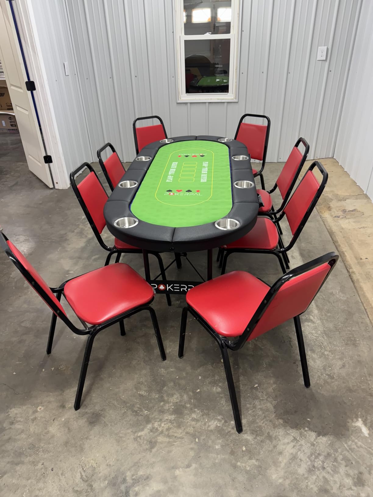 8 Player Poker Table with 2 Interchangeable Game mats, Texas Holden Poker and Blackjack, Collapsible Casino Table with Padded Rails and XXL Cup Holders for Wine and Whiskey Glasses, (71 in) customer photo 1