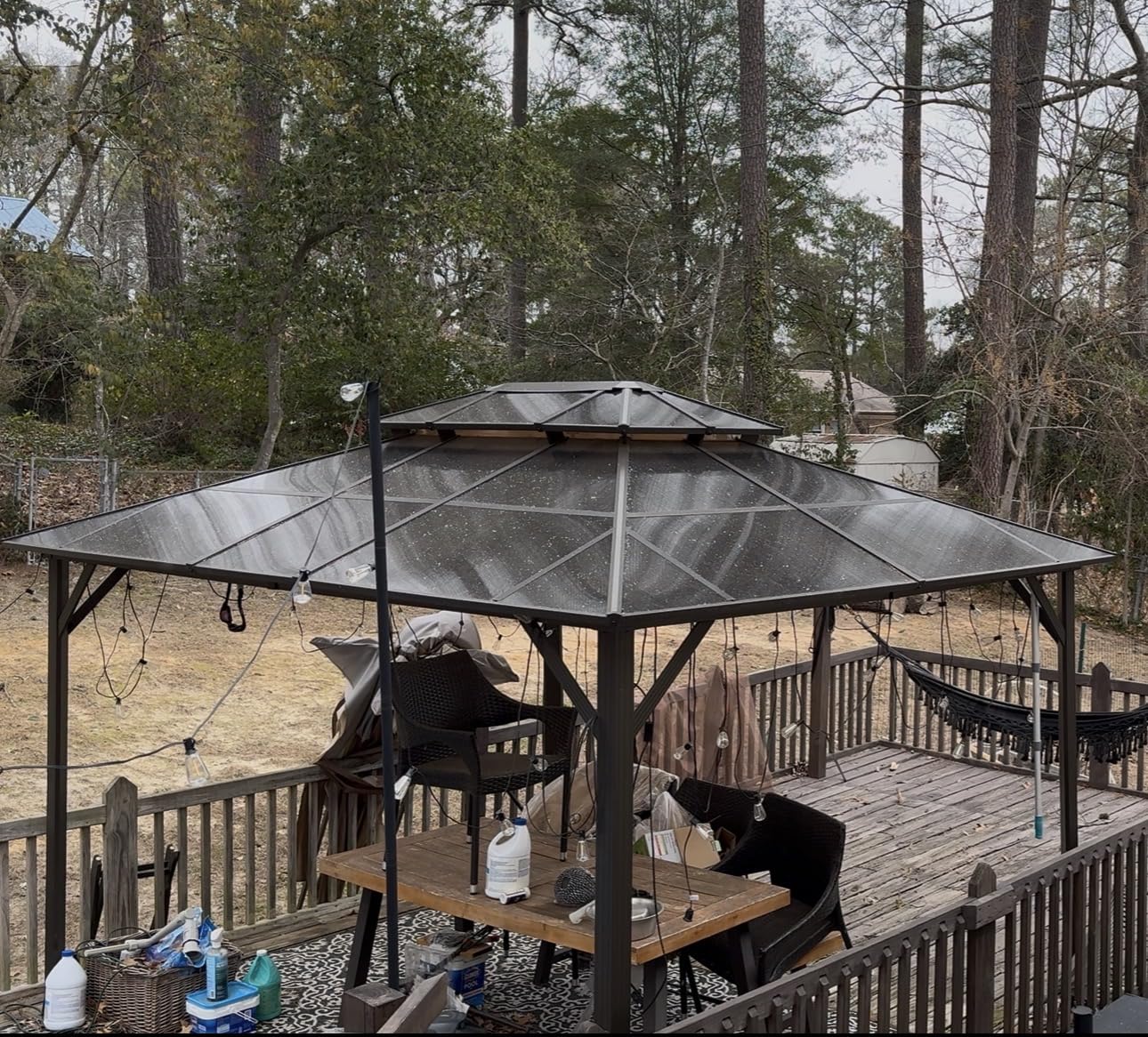 Aoxun 12'x10' Hardtop Gazebo, Aluminum Frame Permanent Pavilion with Curtains and Netting, Outdoor Polycarbonate Double Roof Canopy, Designed for Garden, Lawns, Patio, Brown customer photo 1