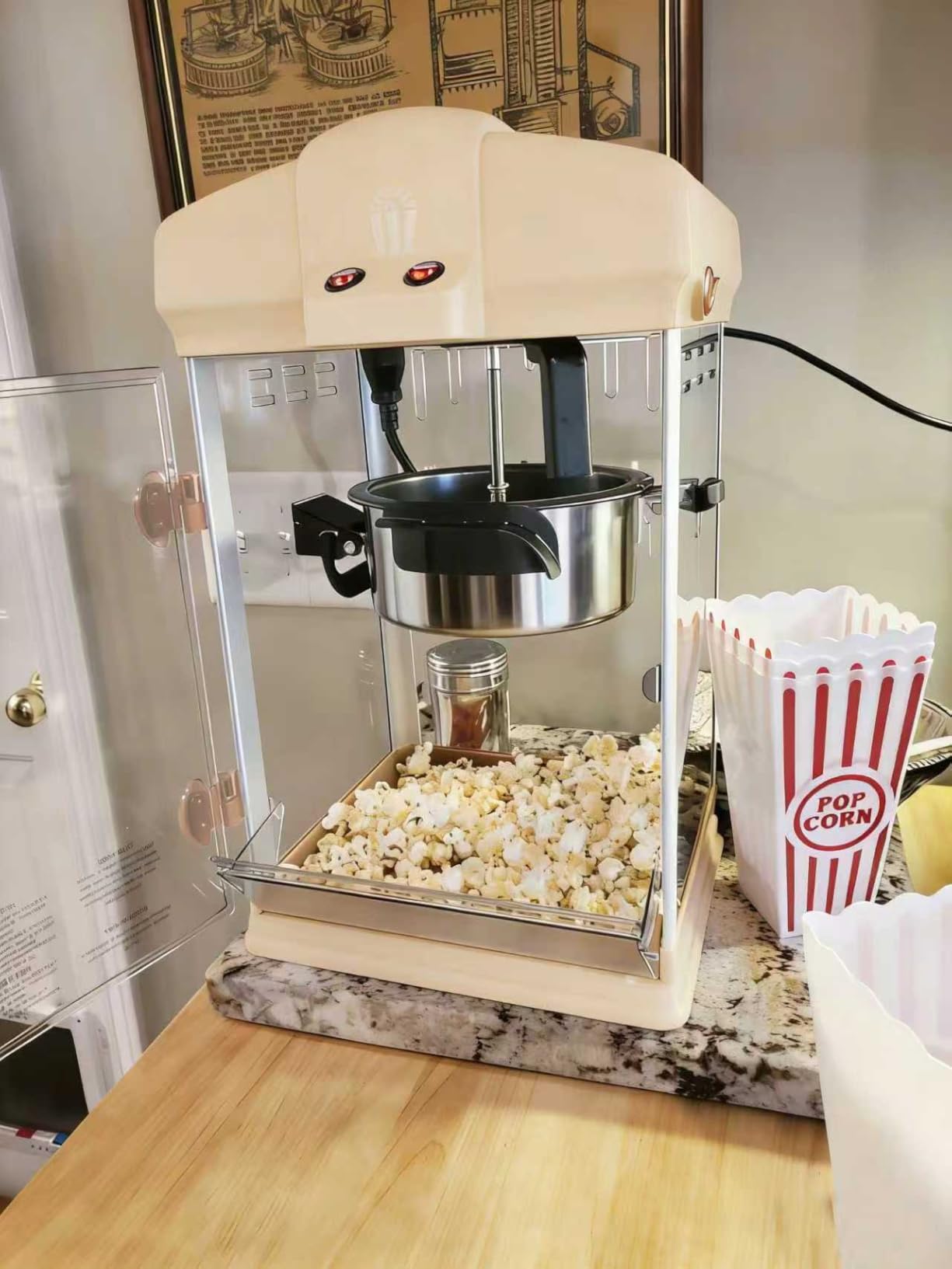 20 Oz Commercial Popcorn Machine, 1440 W, Movie Theater Popcorn Machine, Red Tabletop Pop corn Machine with 3-Switch Control & Steel Frame Tempered Glass Doors customer photo 2
