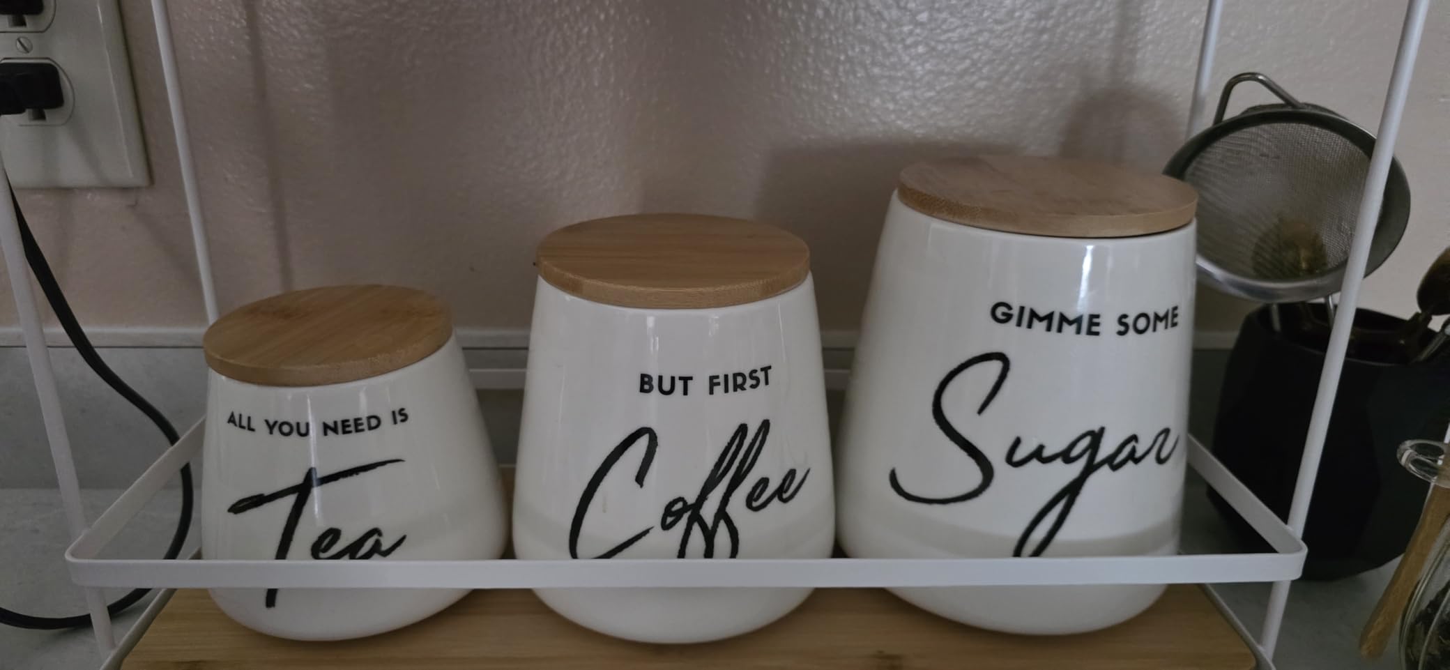 Coffee Tea and Sugar Ceramic Canister Set with Bamboo Lids - 3-Piece Airtight Kitchen Canisters for Countertop - Coffee Bar Container Set customer photo 2