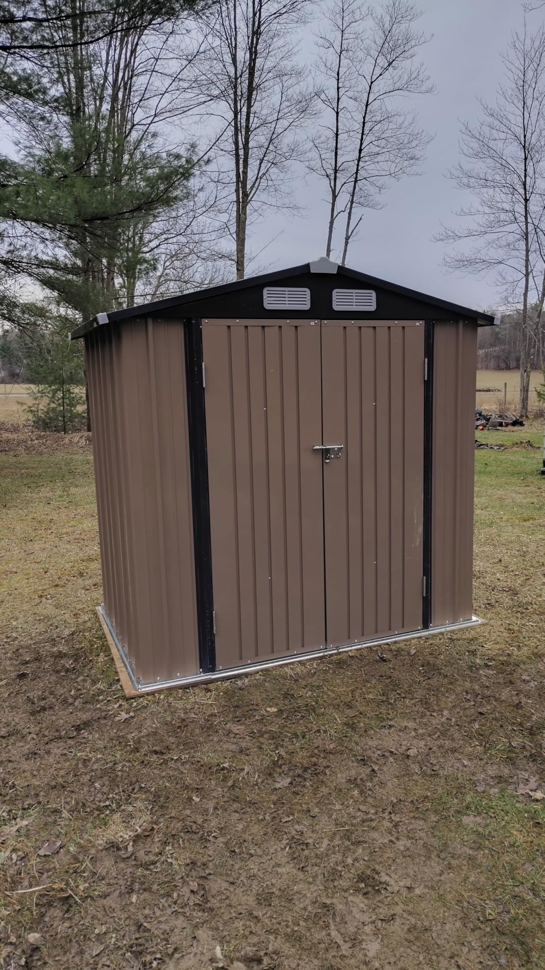 Aoxun 6.2x4 Ft Shed Outdoor Storage Shed with Lockable Doors & Slooping Roof Metal Garden Tool Shed for Backyard, Patio, Poolside (Brown) customer photo 1