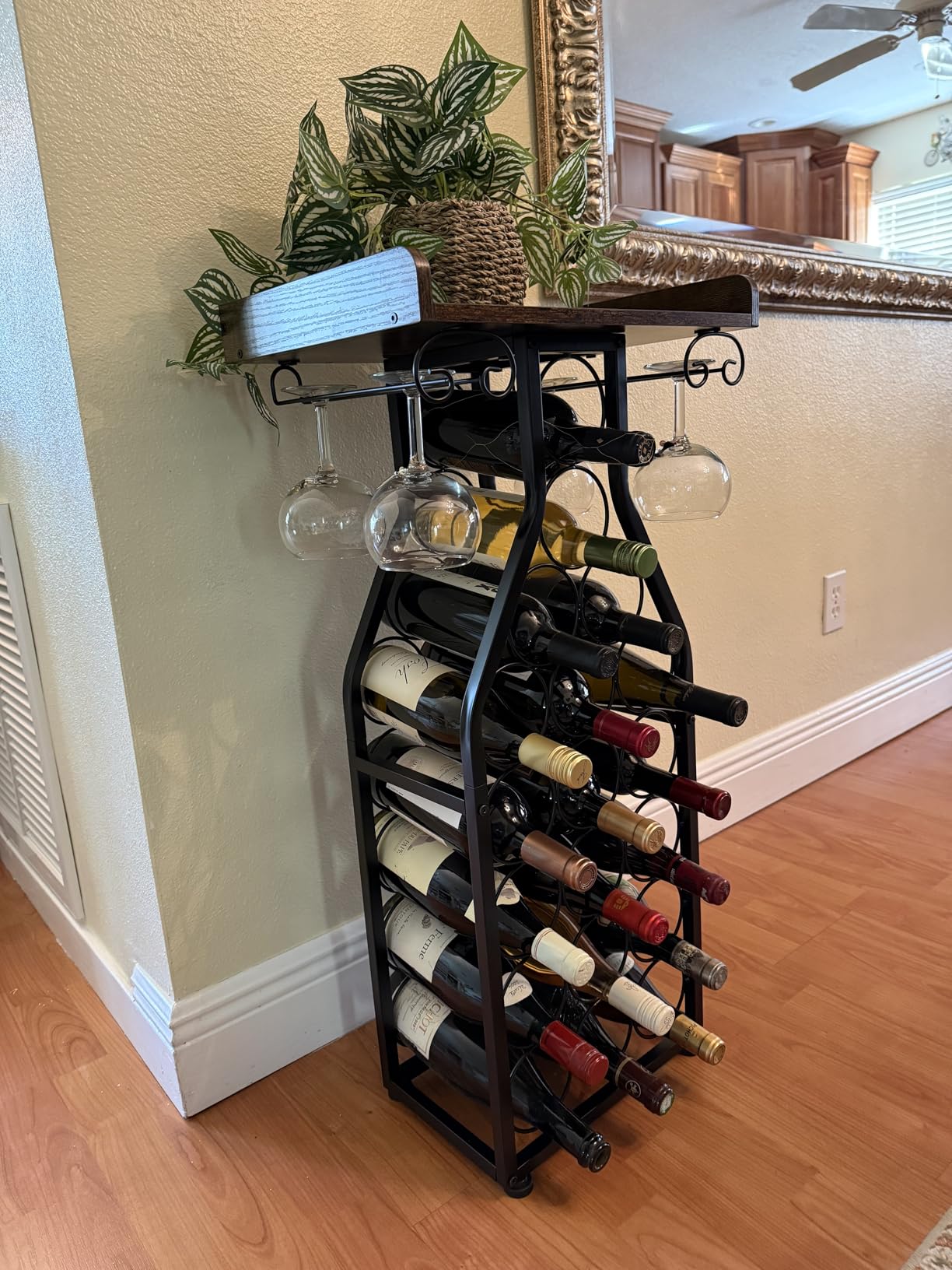 X-cosrack Wine Rack Freestanding Floor, Wine Storage Rack Mini Bar Table with Tabletop, Glass Holder Wine Bottle Display Stand Liquor Cabinet for Home Bar Kitchen Living Room customer photo 2