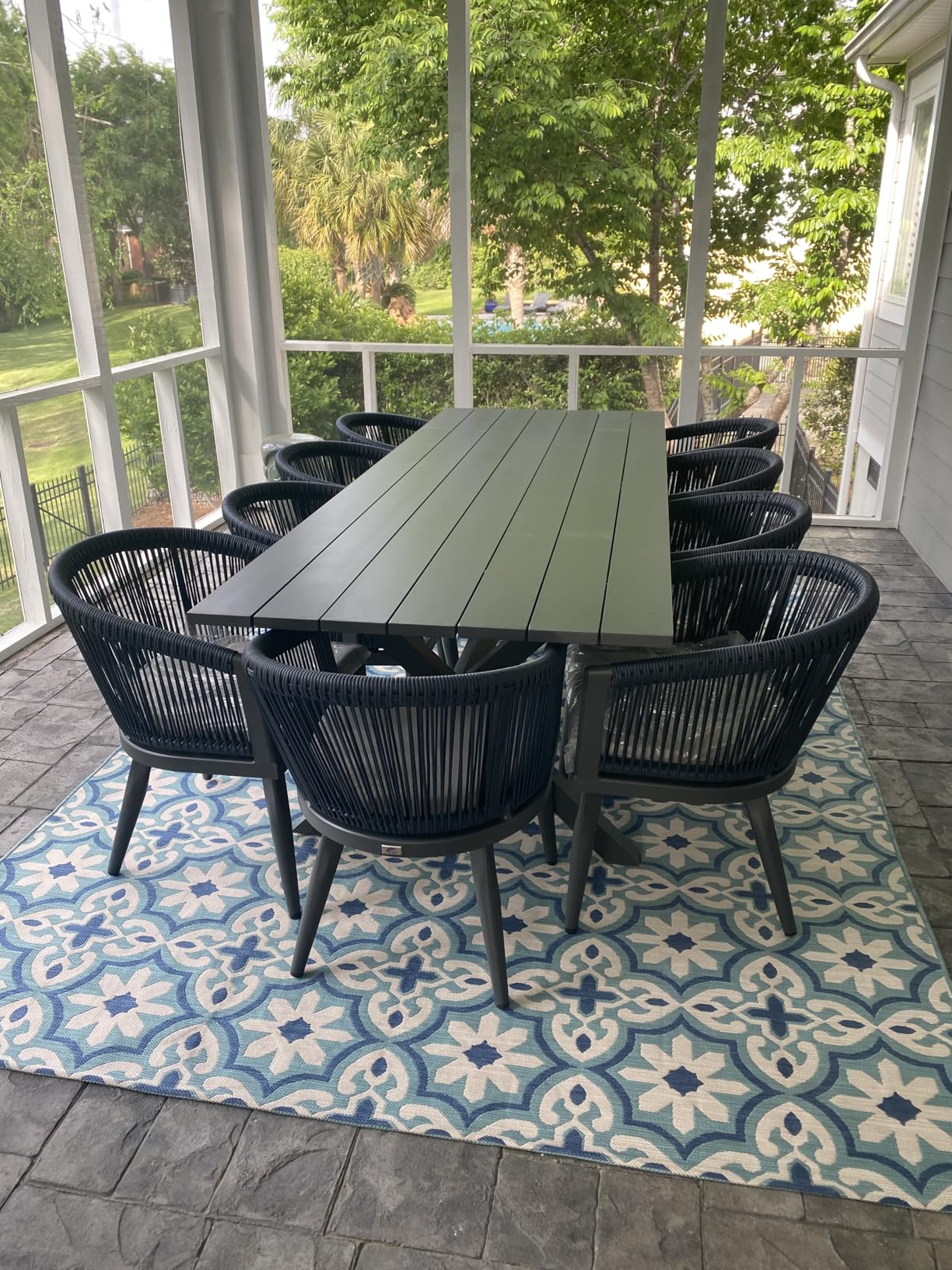 PURPLE LEAF Outdoor Dining Set for 10 All-Weather Aluminum 11 Piece Furniture Sets with Woodgrain Table and Rope Weave Chairs Included Cushions for Backyard Indoor Decor Kitchen Patio Set Teak Color customer photo 2
