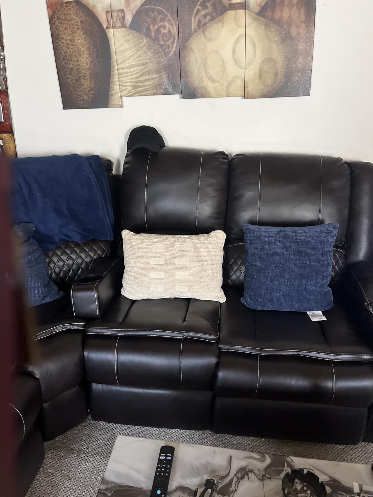 3-Seater Recliner Sofa, Manual Reclining Couch with Multi-Functional Middle Seat, Reclining Sofa for Living Room with Hidden Storage Space, Cup Holders, and Removable Console - Velvet Grey customer photo 2