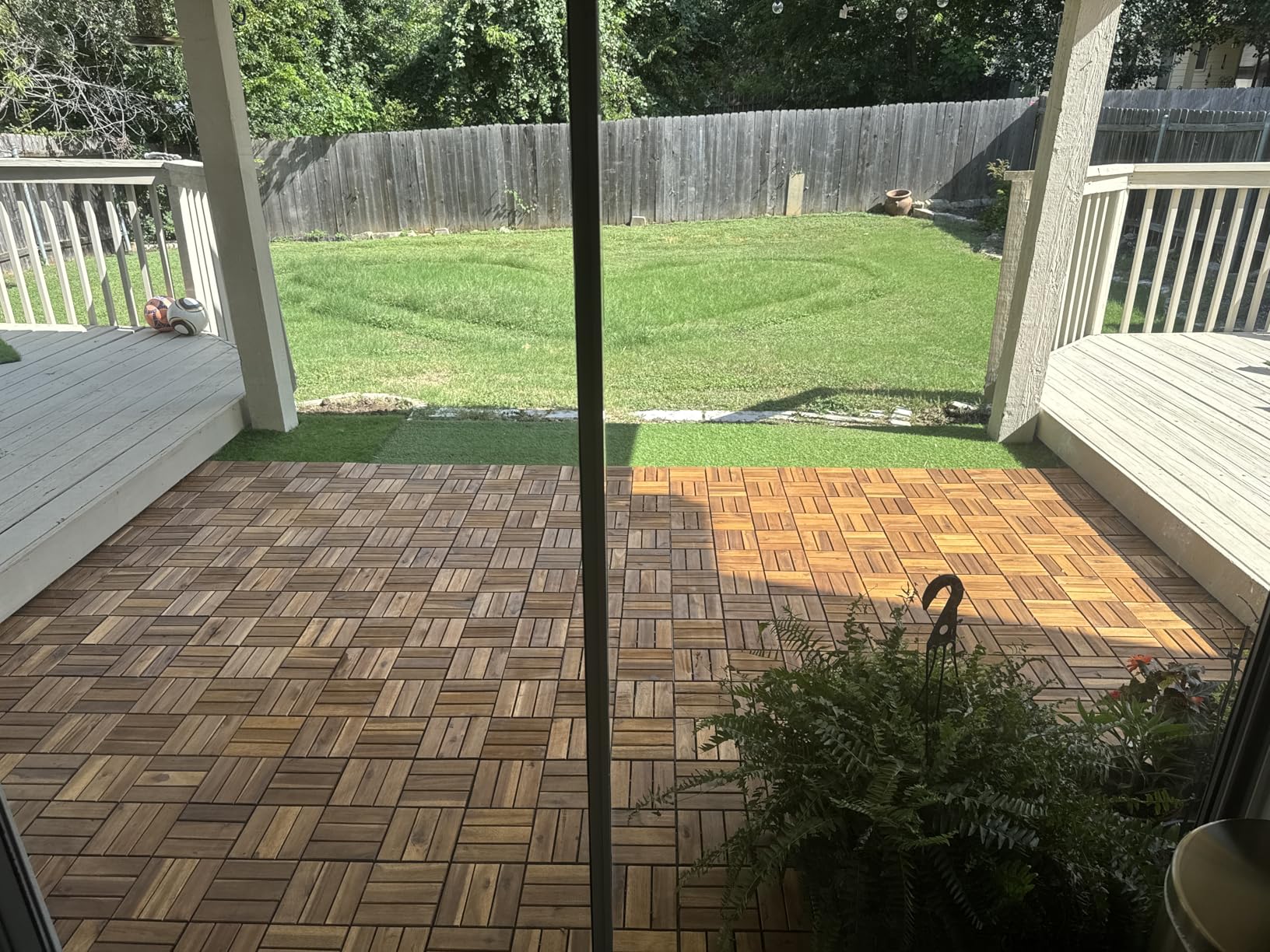 Acacia Wood Decking Tiles 9PCS - Easy Snap Interlocking Deck Tiles for Patio Poolside Balcony Decor - All Weather Waterproof Flooring for Indoor & Outdoor (Round Joints) customer photo 1