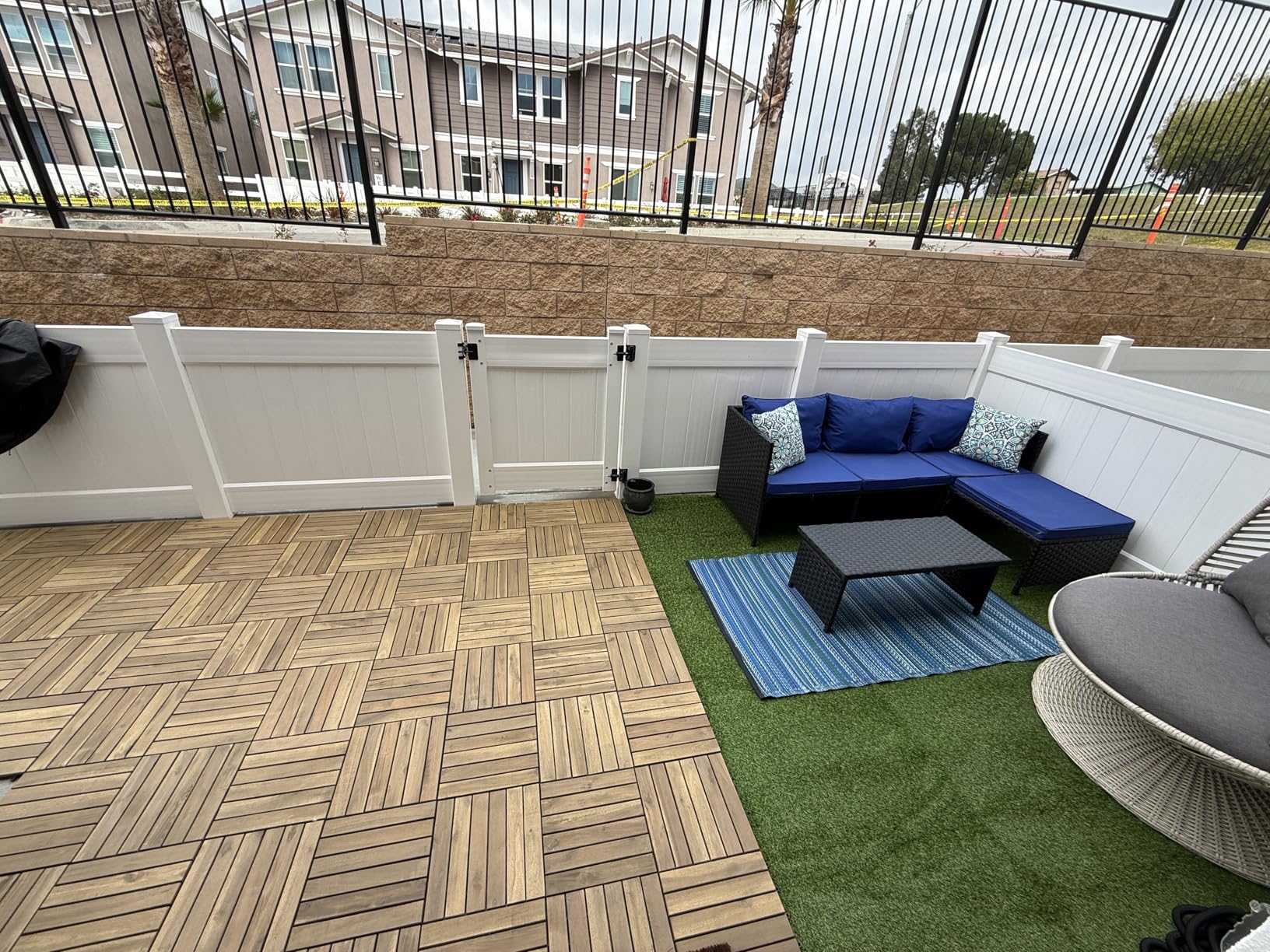 Acacia Wood Decking Tiles 9PCS - Easy Snap Interlocking Deck Tiles for Patio Poolside Balcony Decor - All Weather Waterproof Flooring for Indoor & Outdoor (Round Joints) customer photo 2