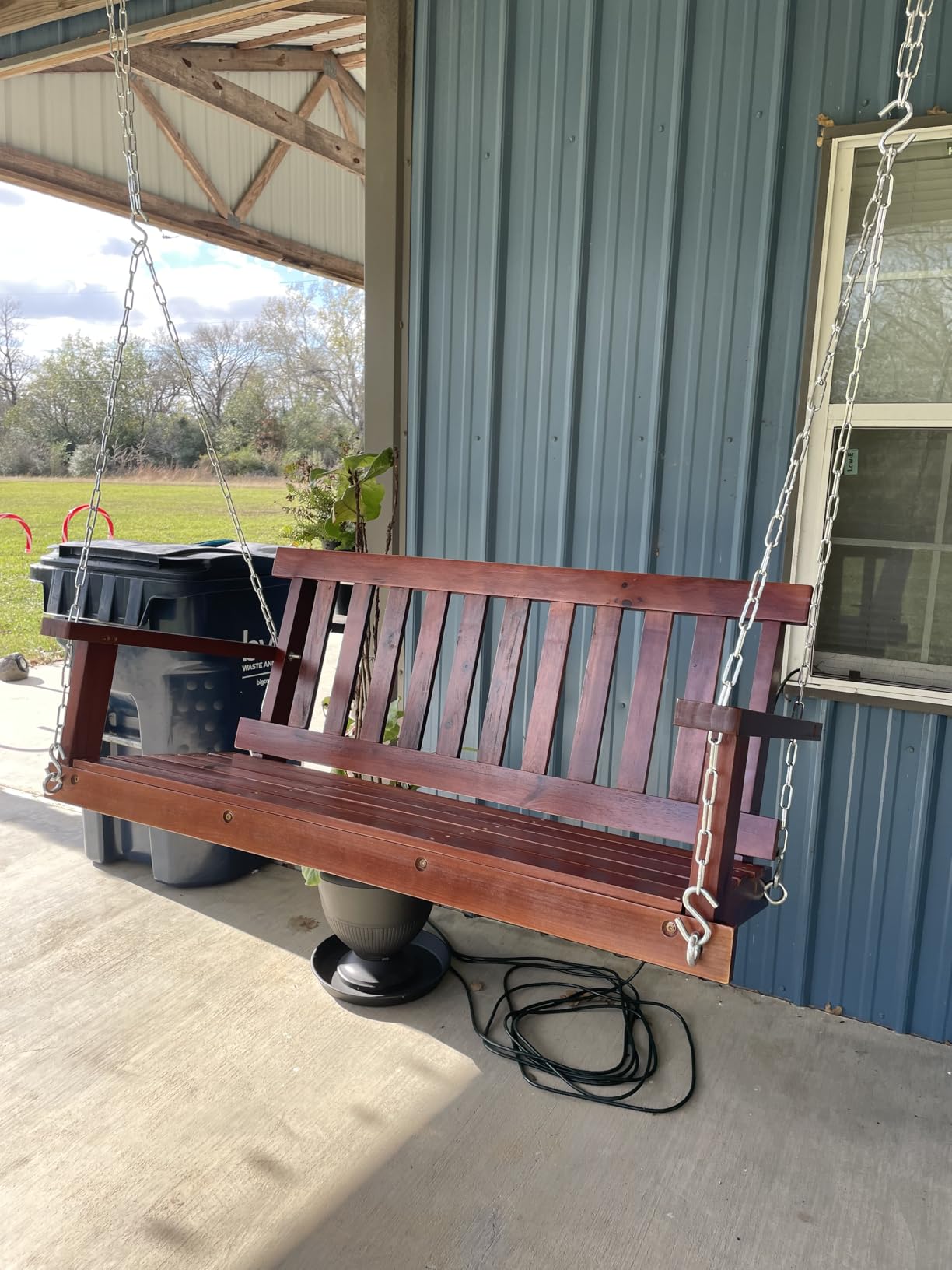 Outdoor Wooden Porch Swing 4Ft Patio Porch Swing Bench 800 LBS Load-Bearing Capacity Swing Chair Two-Person Seating with Adjustable Hanging Chains, Durable Swing Bench for Courtyard, Garden, Backyard customer photo 2