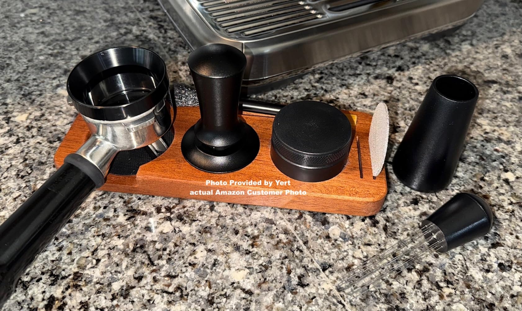 7 PCS Espresso Accessories, 51mm Espresso Tamper Tools, WDT Tool Espresso Machine Accessories Kit, Coffee Tamper with Wood Espresso Tamping Station, Distributor, Stirrer, Dosing Funnel, Brush, Puck Screen customer photo 2