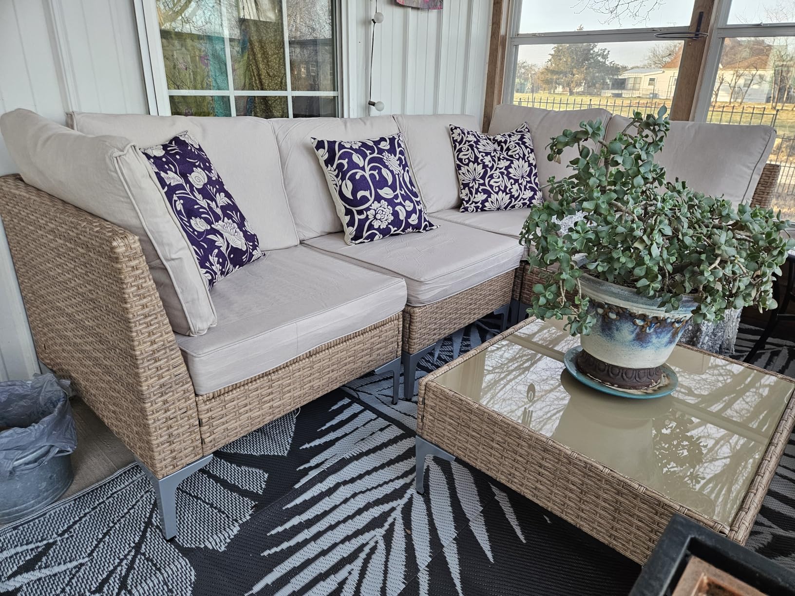 5-Piece Patio Furniture Set, Outdoor Wicker Sectional Sofa with Coffee Table, Anti-Slip & Thick All-Weather Cushions customer photo 1
