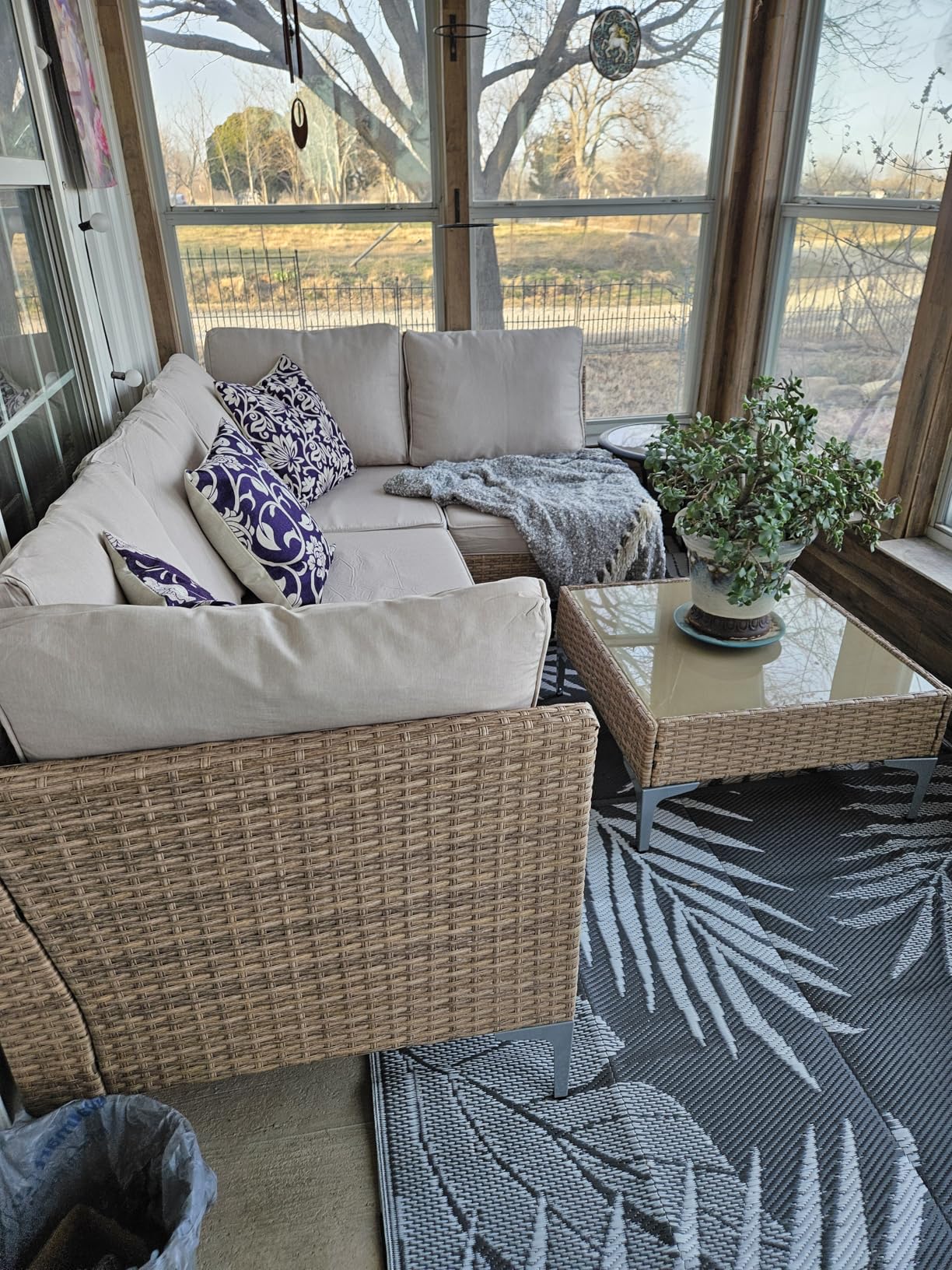 5-Piece Patio Furniture Set, Outdoor Wicker Sectional Sofa with Coffee Table, Anti-Slip & Thick All-Weather Cushions customer photo 2