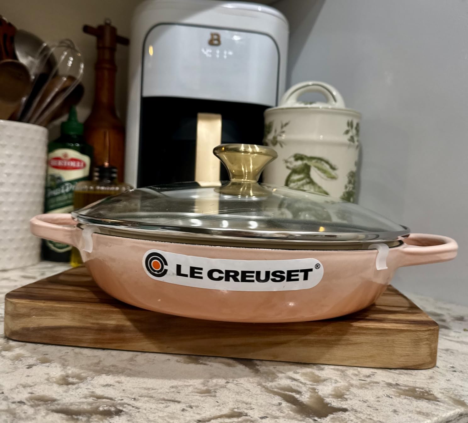 Le Creuset Enameled Cast Iron Signature Round Braiser with Glass Lid, 2.25 qt., Peche with Light Gold Knob customer photo 1