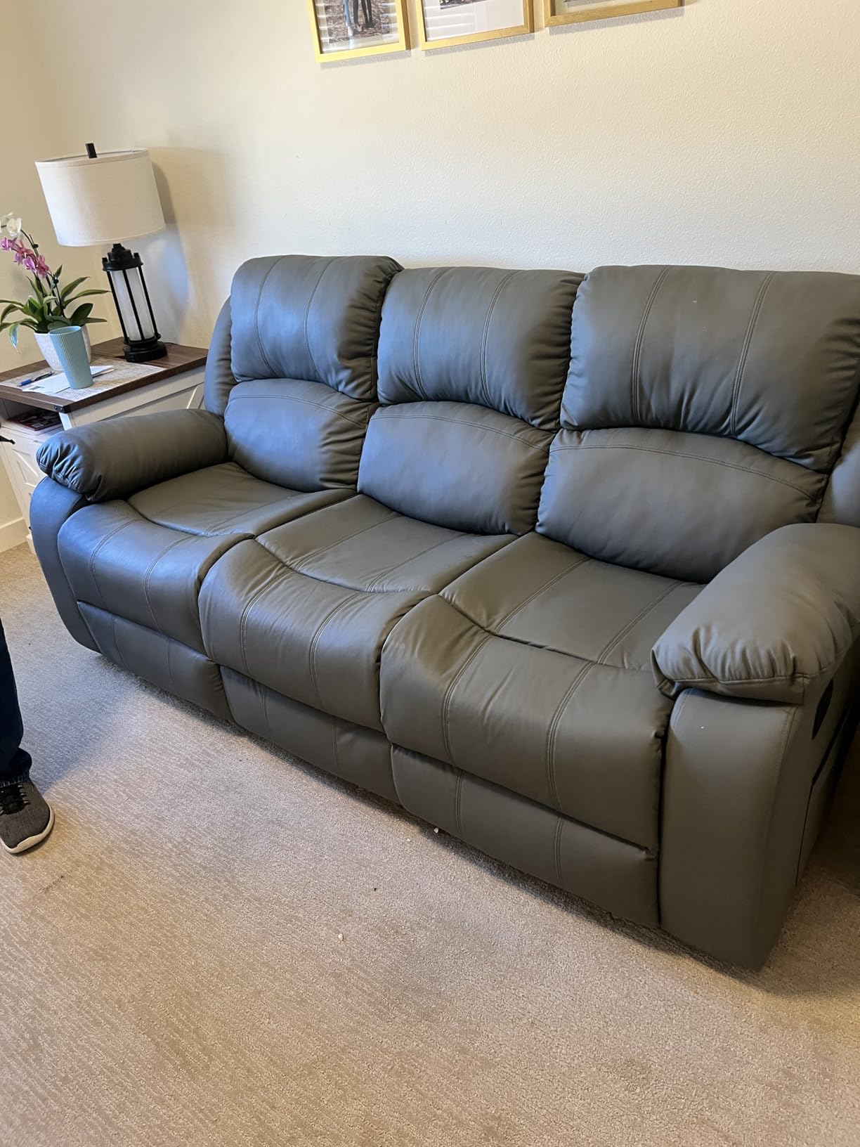 Manual Recliner Sofa, 3 Seater Reclining Couch with Side Pocket for Living Room, RV, Home Theater(3 Seat, Beige) customer photo 2