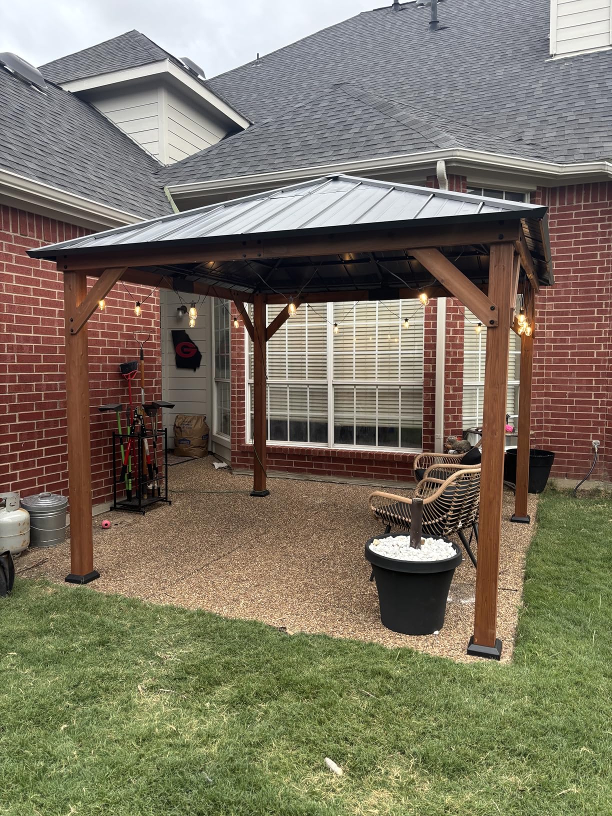 Modern Shade Tranquil Grove Wood Gazebo 10' x 10', Hardtop Gazebo Permanent with Galvanized Steel Roof, Cedar Outdoor Gazebo with Sturdy Hooks for Garden, Backyard, Patio and Deck customer photo 1