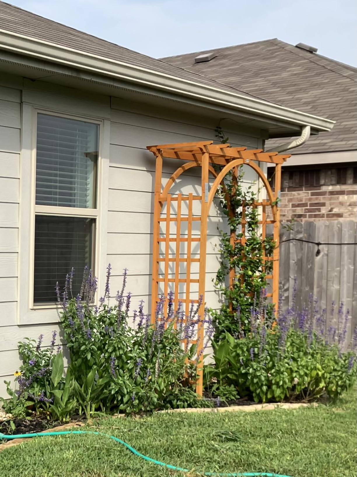 VINGLI 85in Wooden Arbor, Wedding Arch for Ceremony, Wood Trellis for Plant Climbing, Christmas Decor Pergola for Garden Backyard, Lawn (Carbonized Wood) customer photo 1