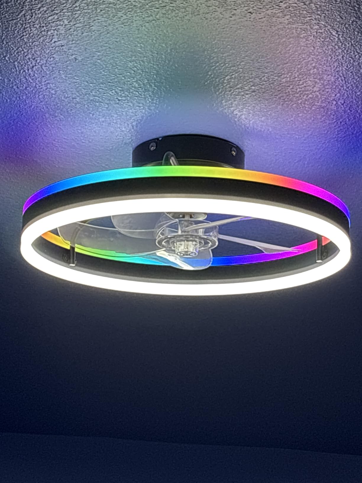 Lumary Smart WiFi Ceiling Fans with Lights, RGBAI Flush Mount Ceiling Fans with Lights and Remote, Dual Lighting Mode Modern LED Low Profile Ceiling Fan for Bedroom Works with Alexa Google, 20in White customer photo 2