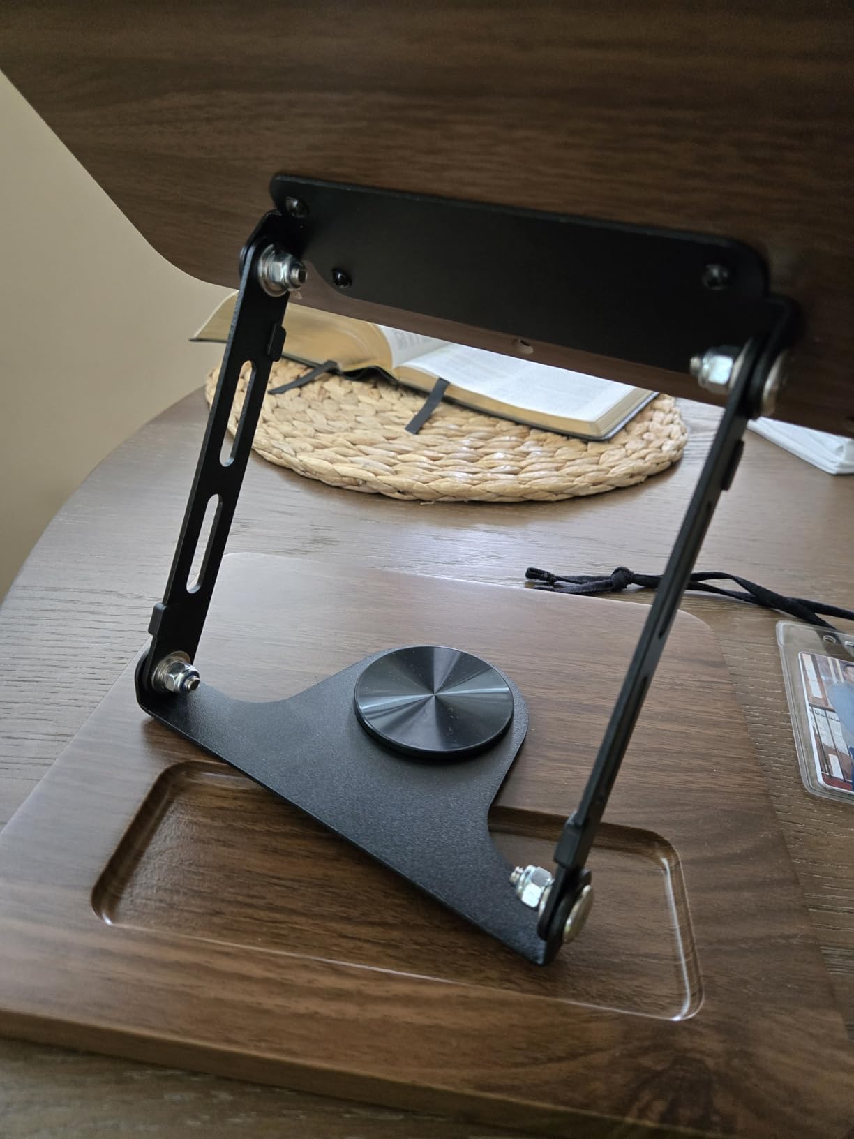 Book Stand for Reading, 360° Rotating Hands Free Book Holder, Adjustable Height and Angle, Page Clip for Cookbook, Recipe, Magazine, Laptop,Tablet, Foldable for Kitchen, Office, School customer photo 1