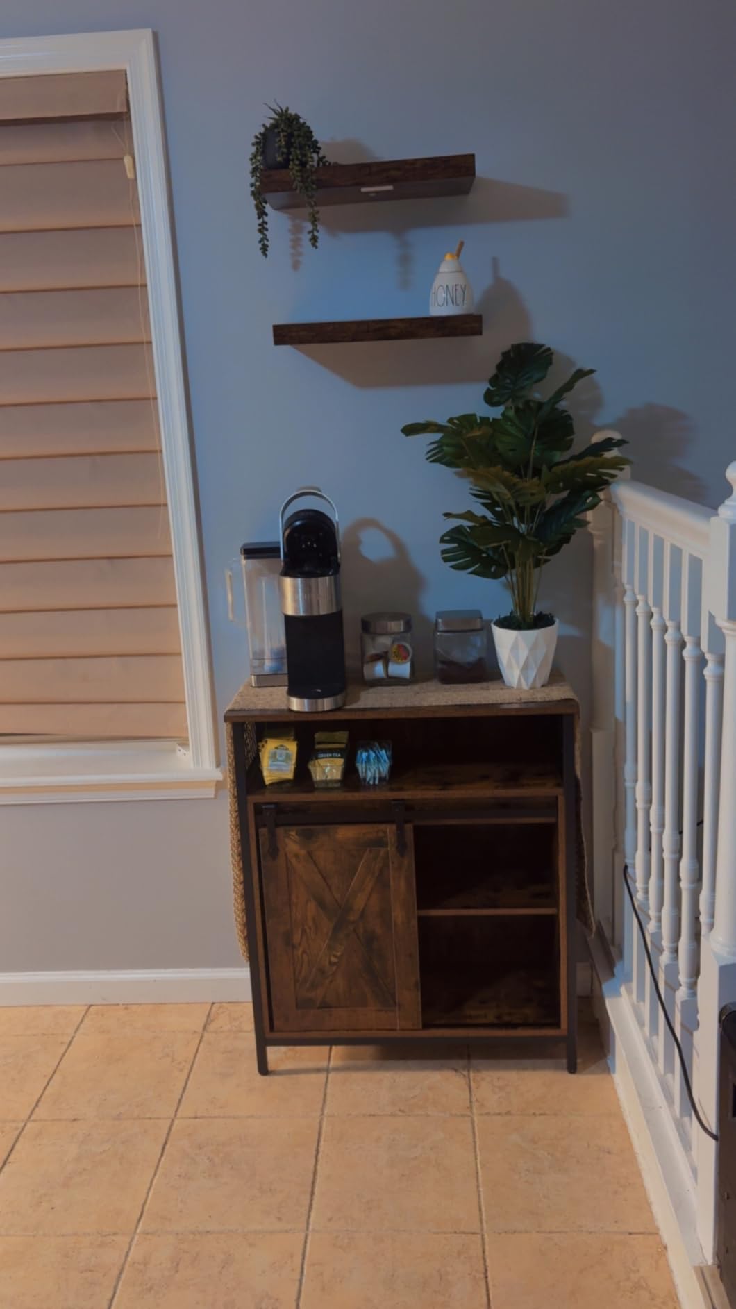 VASAGLE Buffet Cabinet, Coffee Bar Storage Cabinet, Sideboard with 2 Sliding Barn Doors, Adjustable Shelves, 13 x 39.4 x 31.5 Inches, for Living Room, Rustic White and Honey Brown ULSC092W01 customer photo 1