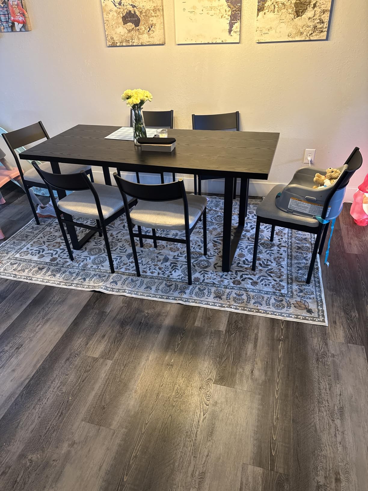 Best Choice Products 7-Piece Modern Dining Room Set, Kitchen Table Set, Dining Table w/ 6 Chairs, Upholstered Cushions, Solid Metal Frame, Curved Backrest - Black/Ivory customer photo 1