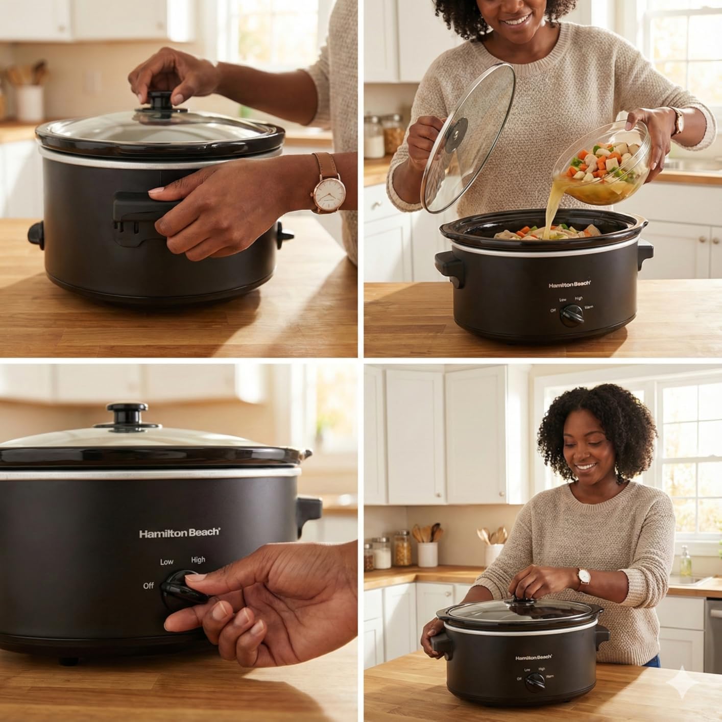 Hamilton Beach 6 Quart Slow Cooker with Space-Saving Folding Handles, 3 Heat Settings, Dishwasher Safe Stoneware Crock and Glass Lid, Black (33664) customer photo 1