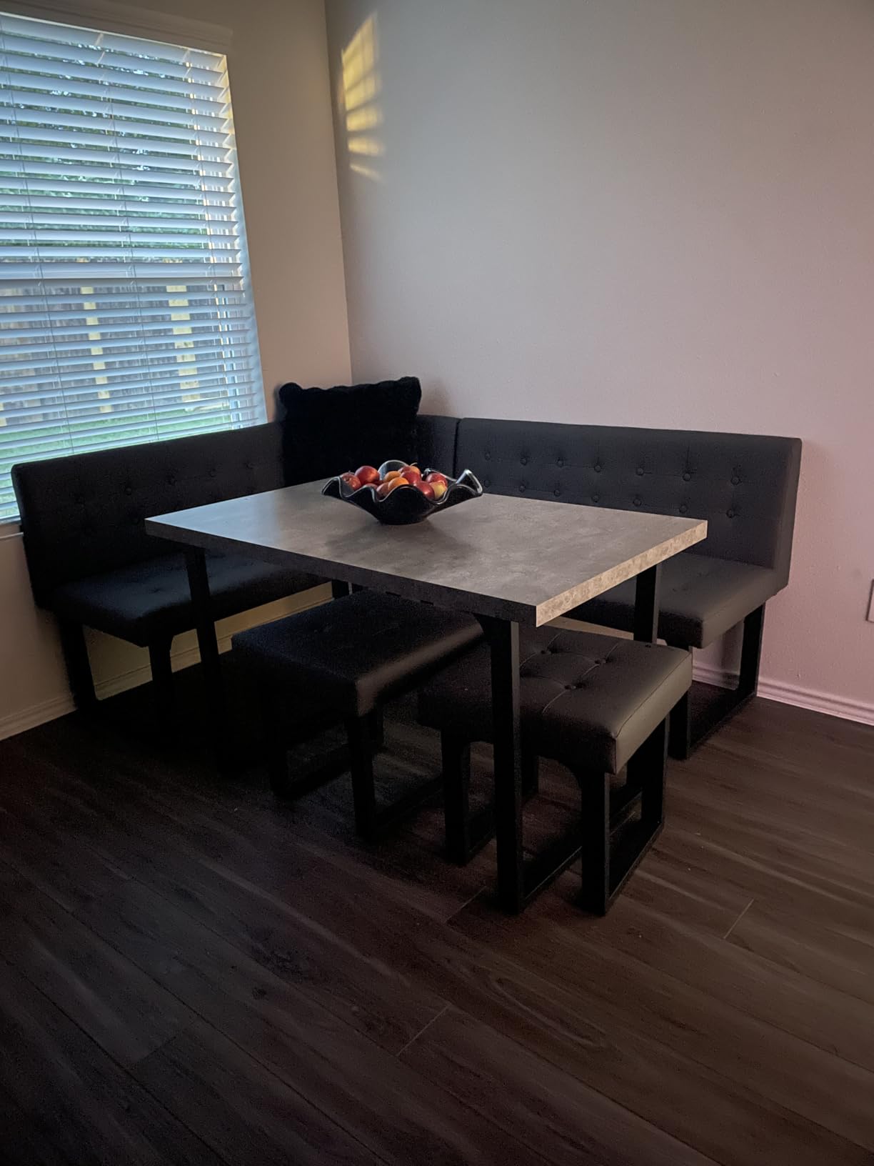 XIAO WEI Corner Dining Table Set for Small Spaces, 72 Inch Breakfast Nook with Storage Banquette, 5 Piece Dining Set with Upholstered Bench, Modern Grey customer photo 2