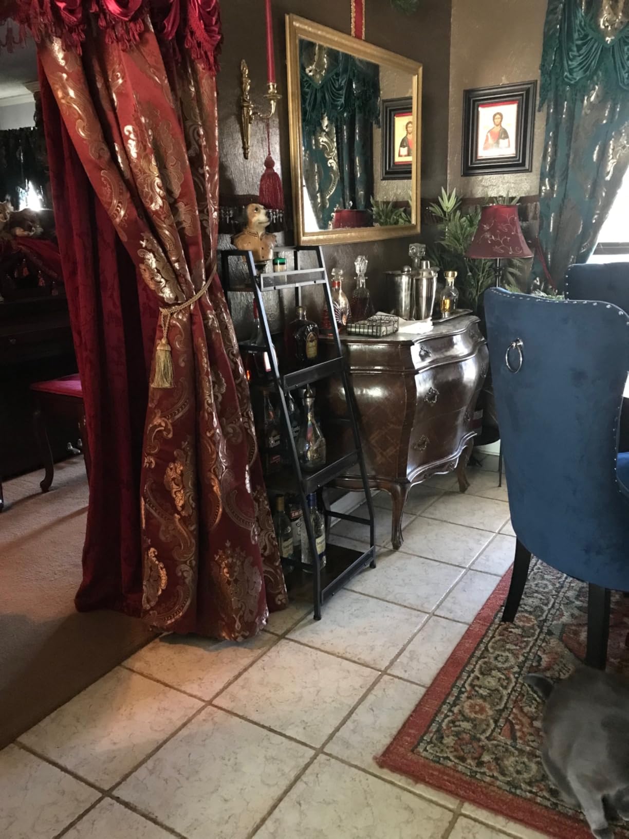 4-Tier Trapezoid Liquor Stand for Home Bar, Stepped Wine Rack Freestanding Floor for Liquor Whiskey Wine, Versatile Corner Wine Bottle Display Stand with Fences, Vintage Brown（Patent Pending） customer photo 1
