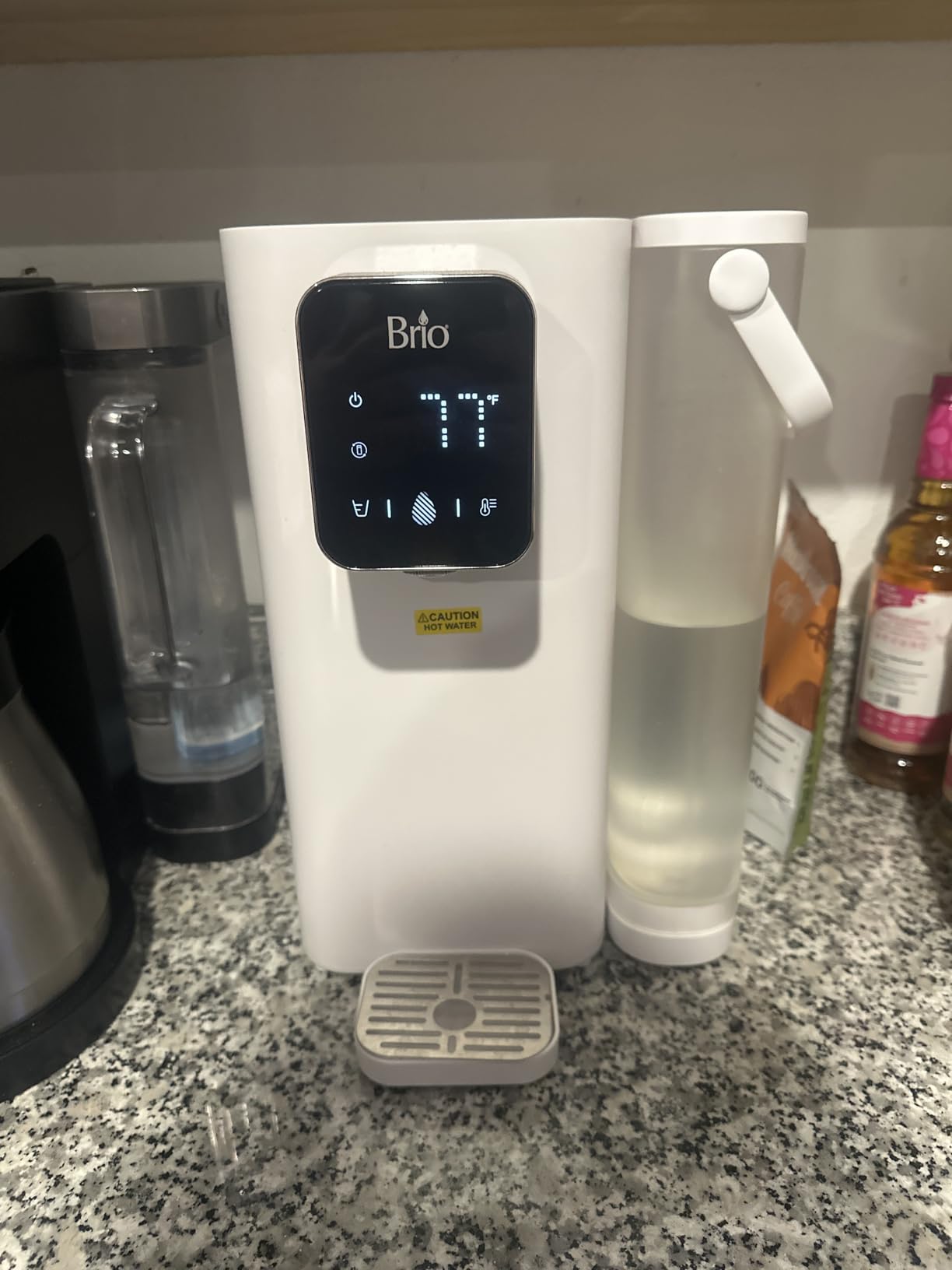 Brio SIMPL Countertop Water Dispenser, 3 Stage Water Filter & Adjustable Instant Hot Water | Easy Access Refillable 2.5L Tank | Tall 8.5