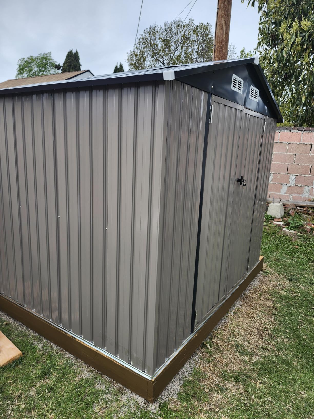 Aoxun 8x6FT Shed with Floor Galvanized Steel Outdoor Storage Shed Metal Garden Shed with Double Doors, Moisture-Proof Floor & Ventilation, Sloped Roof for Bike/Generator/Tool Storage (Brown) customer photo 1