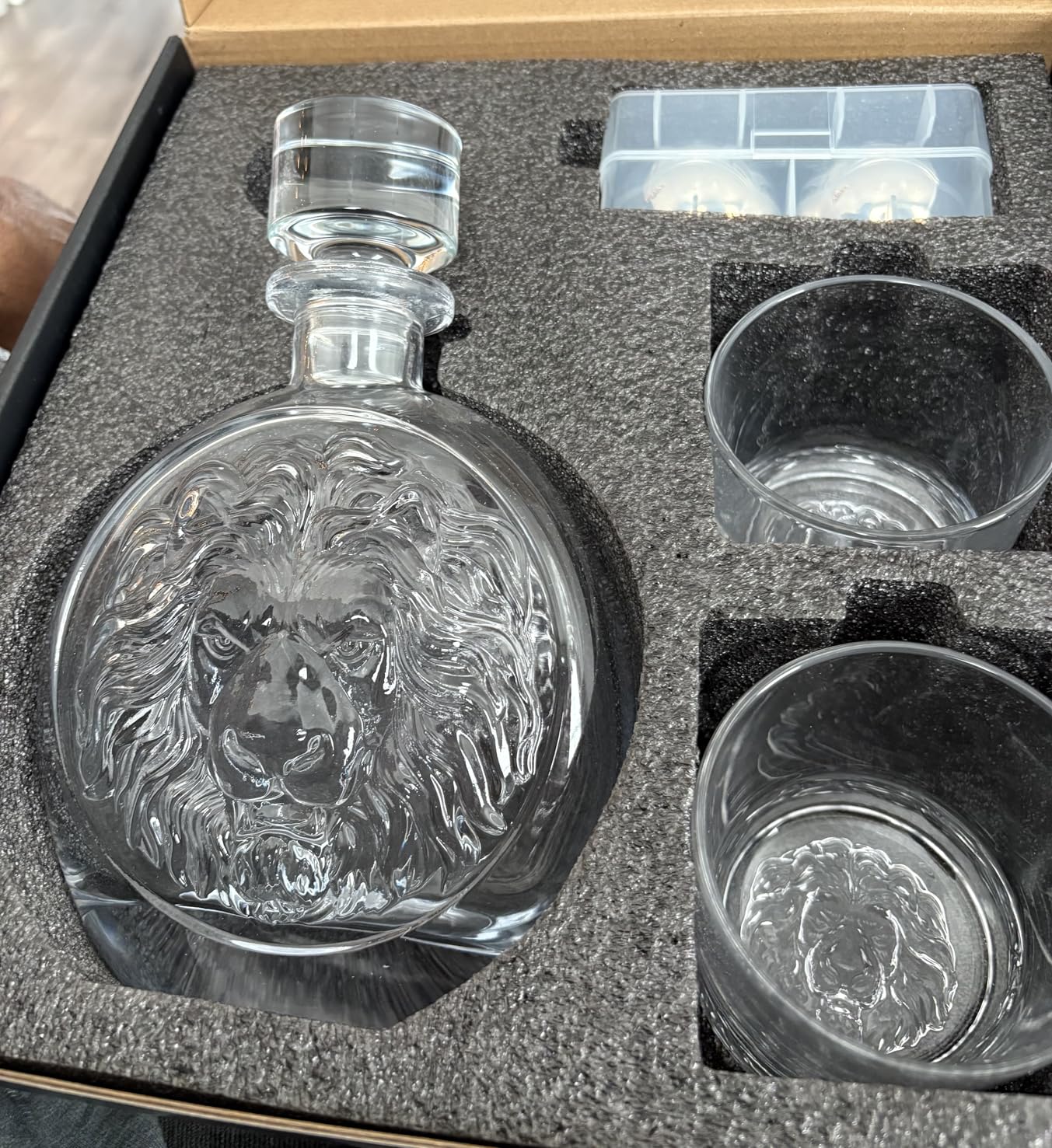 Engraved Lion Whiskey Decanter Set Gift for Men with 2 Lion-Engraved Shot Glasses & 2 Whiskey Ice Balls customer photo 2