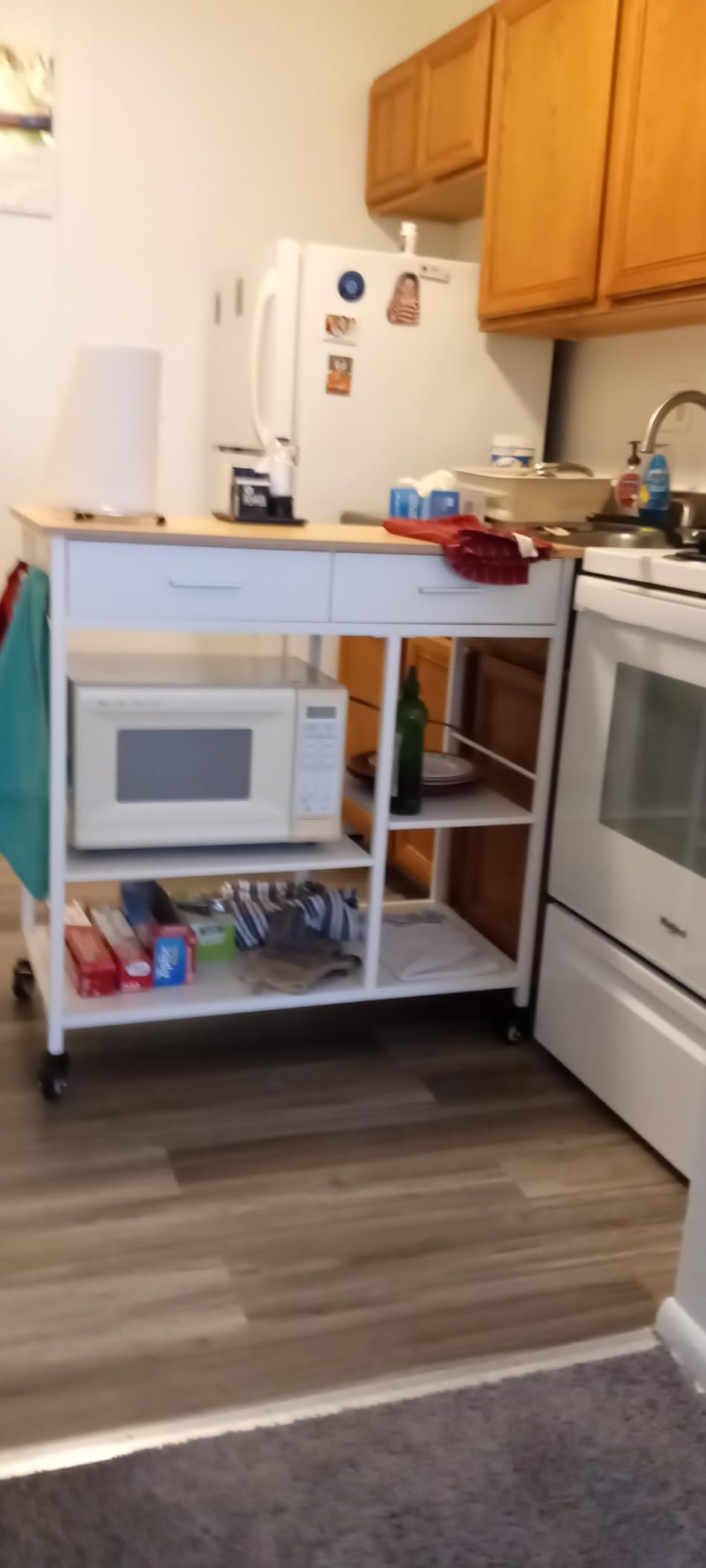VASAGLE Kitchen Rolling Island, Mobile Kitchen Cart with Storage on Wheels, 17.7 x 23.6 x 35.4 Inches, Drawer, 2 Hooks, for Dining Room, Oak Beige and Matte White UKKI007Y01 customer photo 2